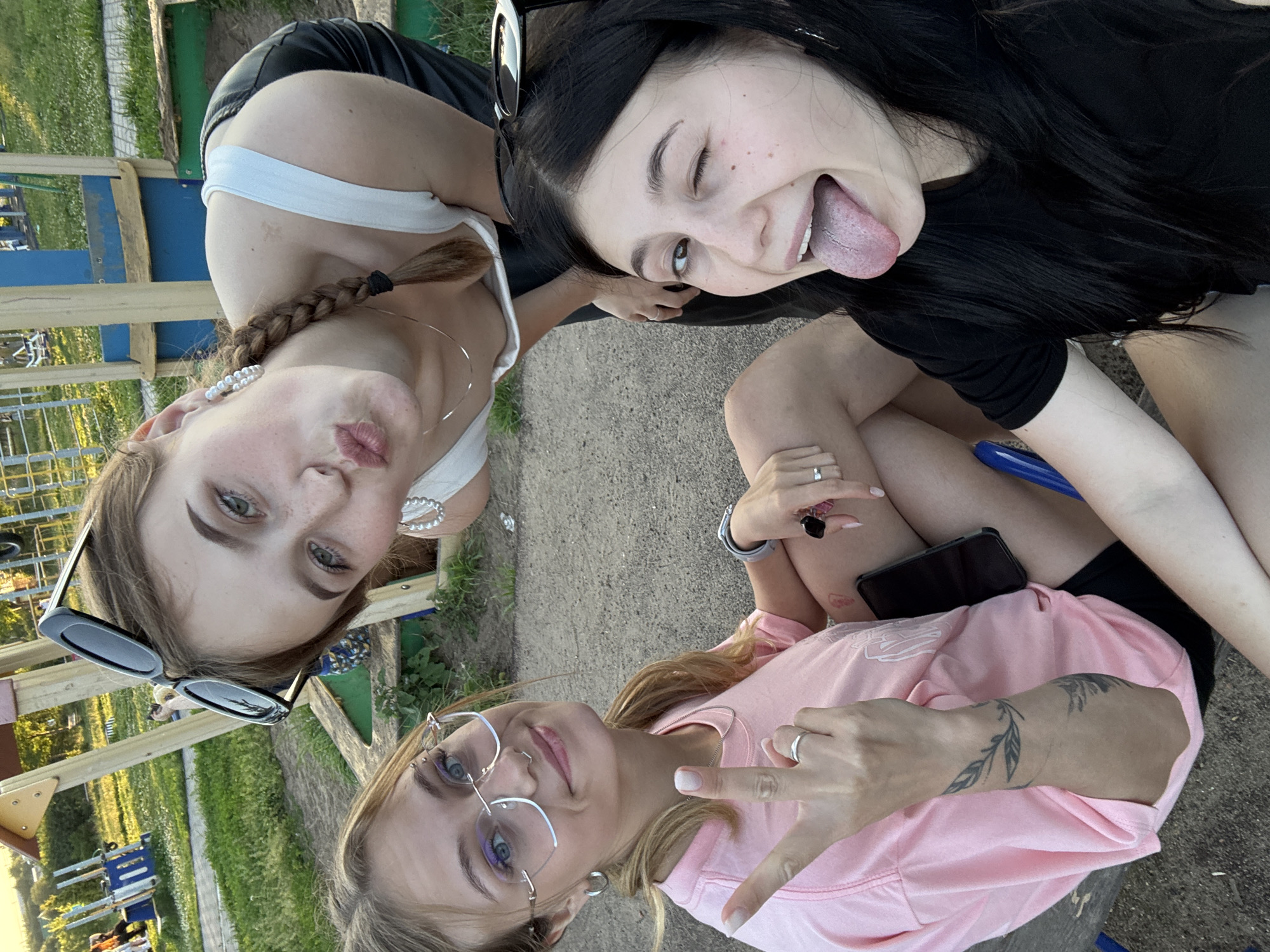 Friends hanging out at a playground in Foky, Russia