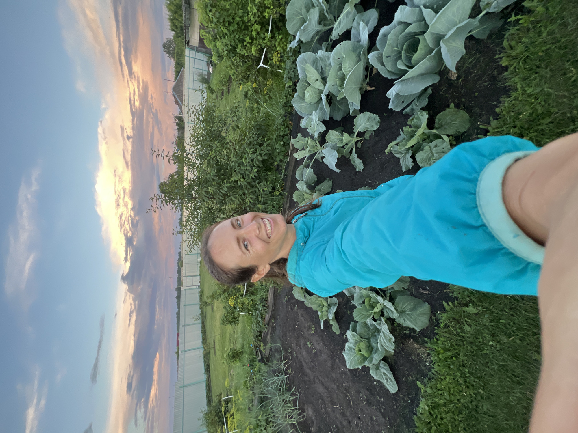 Garden visit and sunset sky in Pivkino, Russia