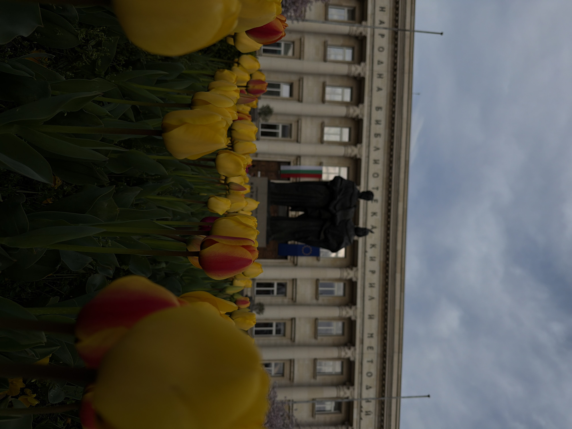 Spring flowers bloom near Sofia cultural landmark