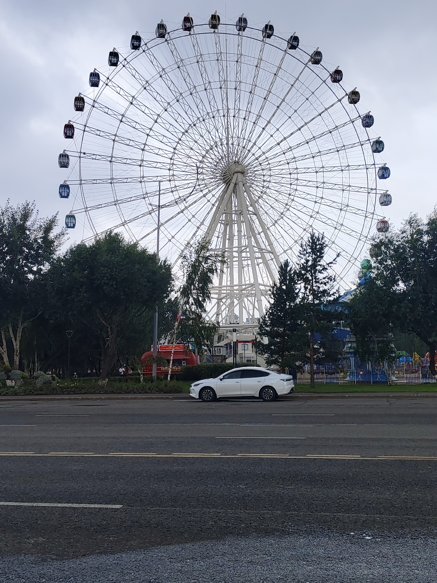 Astana's park and mall district on a cloudy July morning