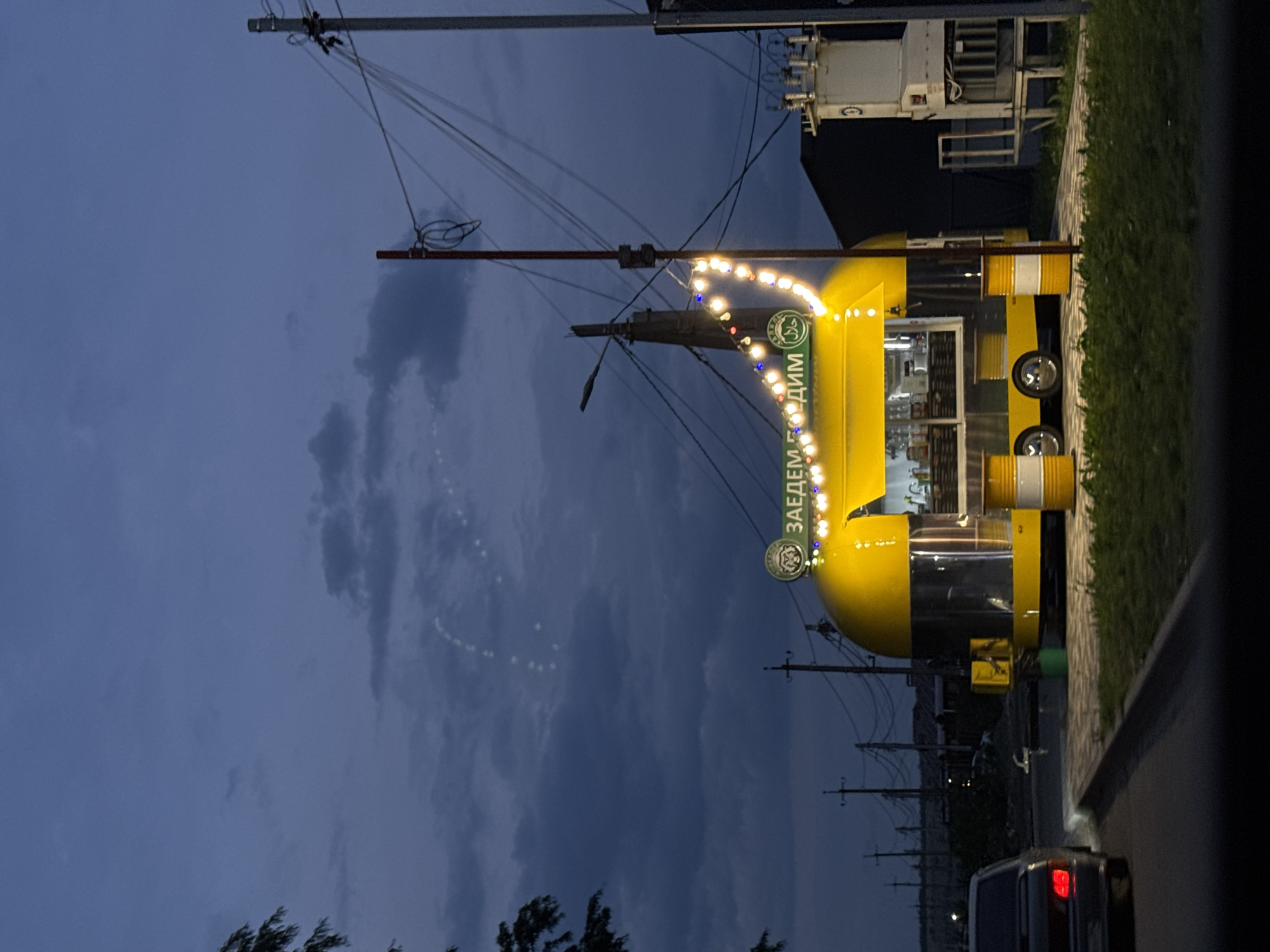 Evening drive through Mikhaylovsk, Russia's streets and construction zones
