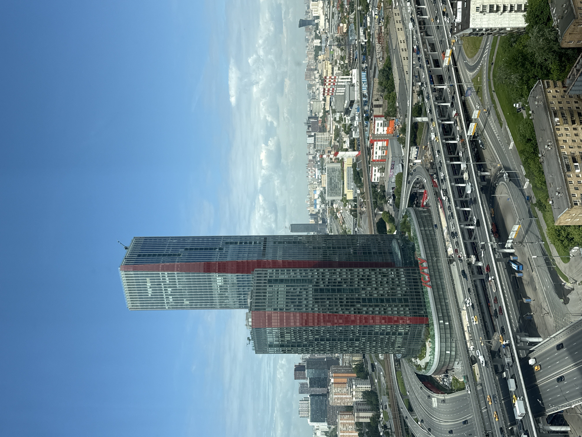 Aerial views capture Khimki cityscape and highway infrastructure