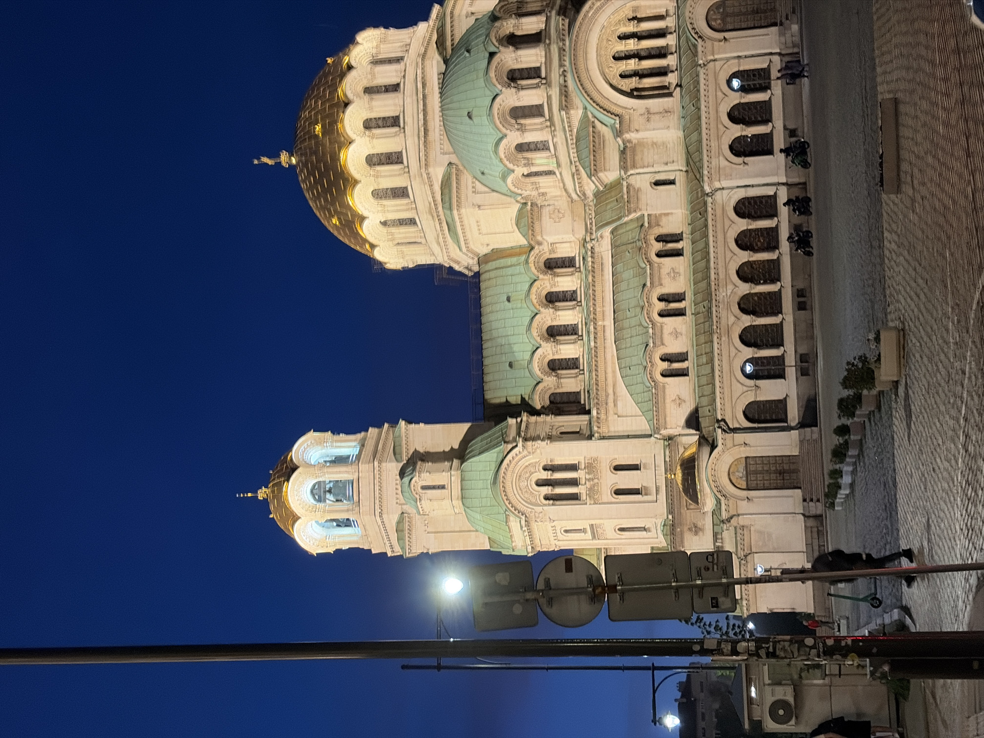 Evening photography session captures illuminated Alexander Nevsky Cathedral in Sofia
