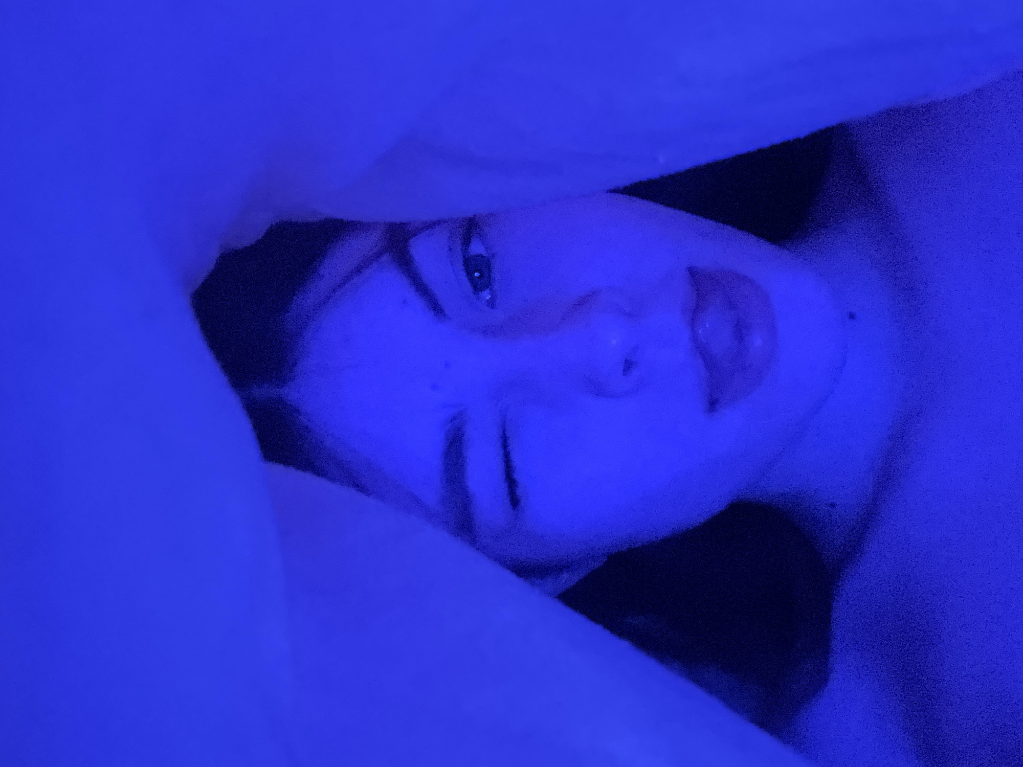 Quiet evening documented under colored lights in Saint Petersburg
