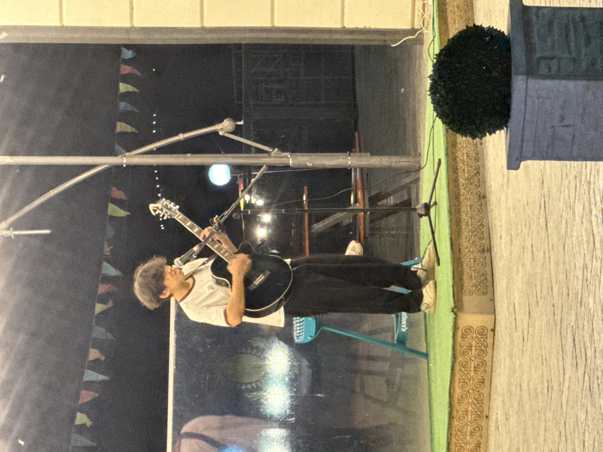 Live street music on a Pavlodar walkway, summer night