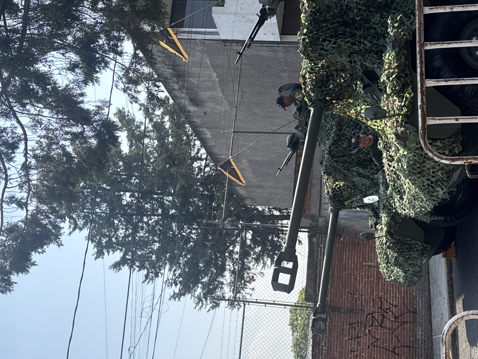 Mexican Army vehicles deployed on Puebla street