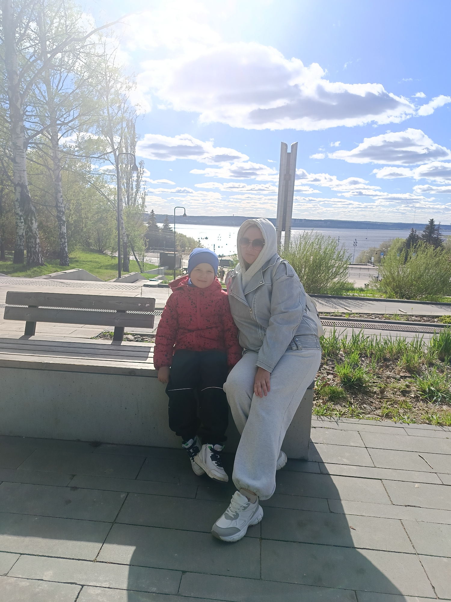 Mother and child visit Victory Square monument in Izhevsk