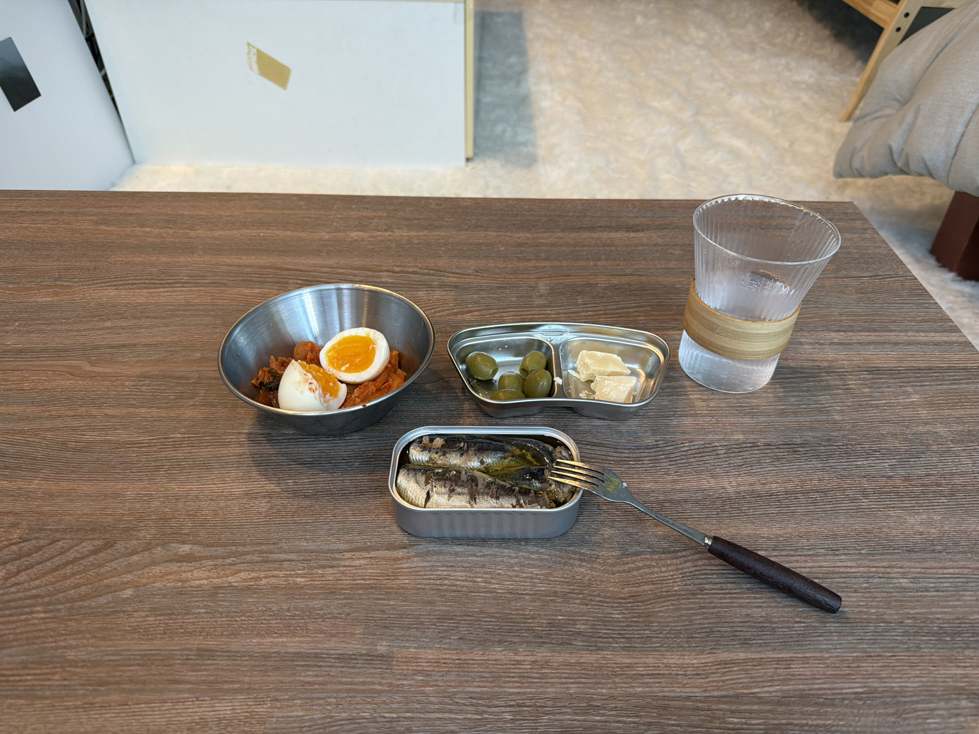 Morning domestic moments captured in Seoul: meal setup, dog stroller