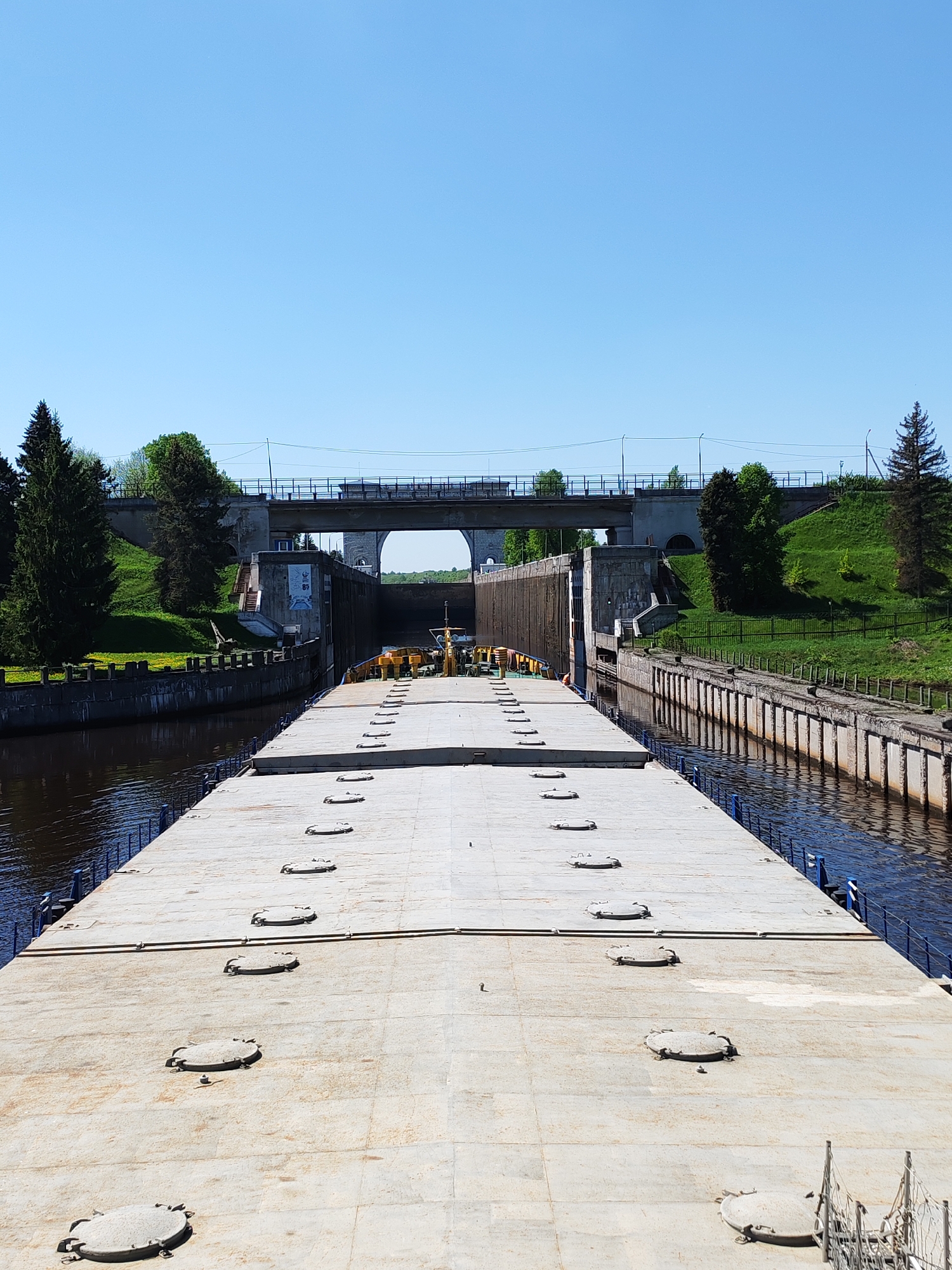 Barge transits Volga-Don Canal lock system in Russia