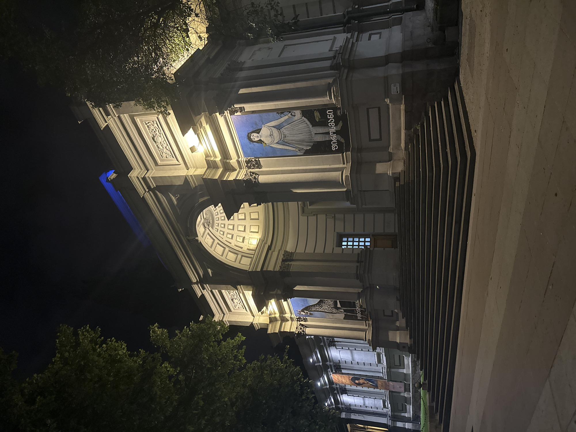 Tbilisi's Art Palace Museum illuminated at night