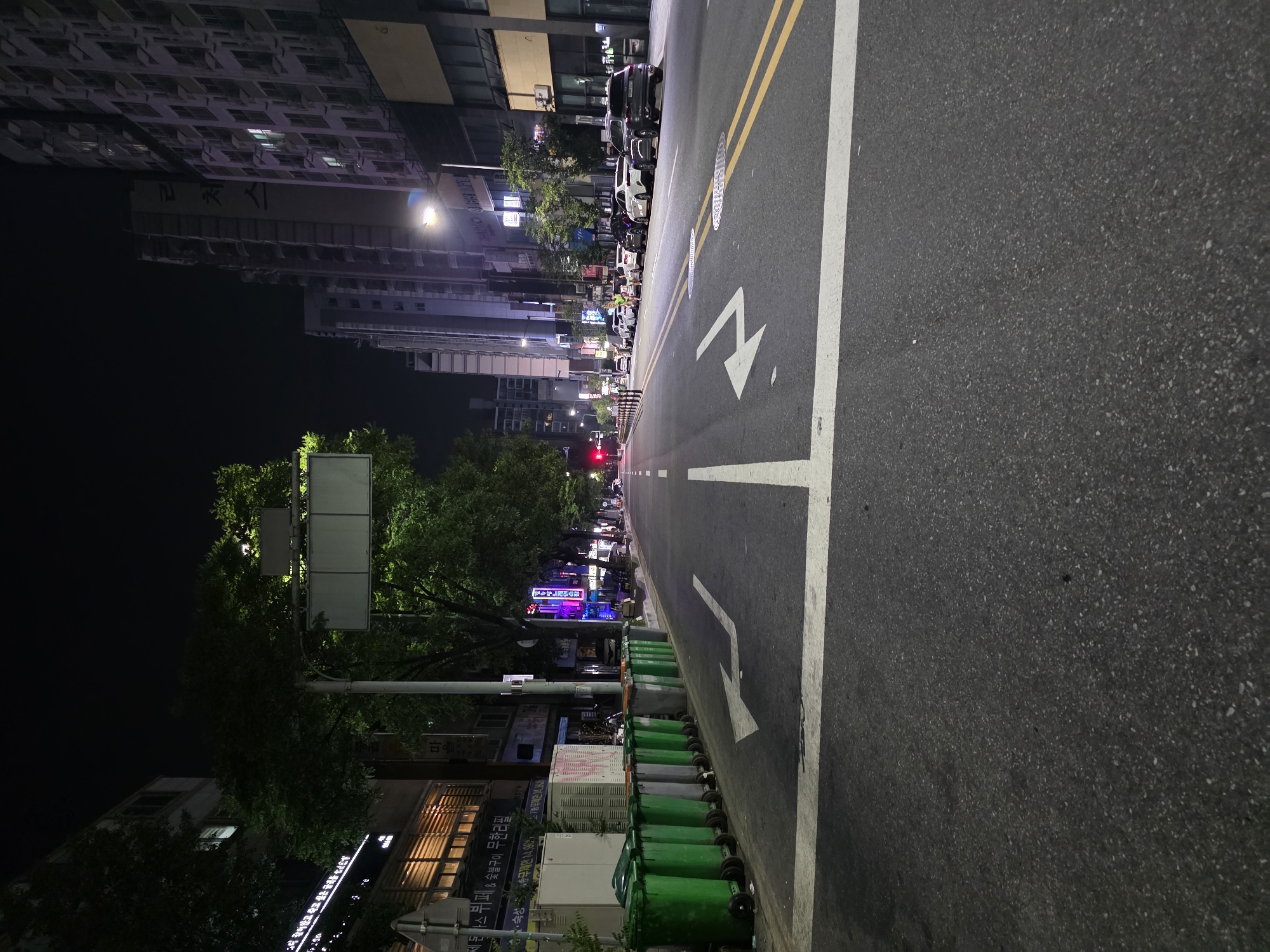 Quiet Daejeon neighborhood at night, local businesses and streets
