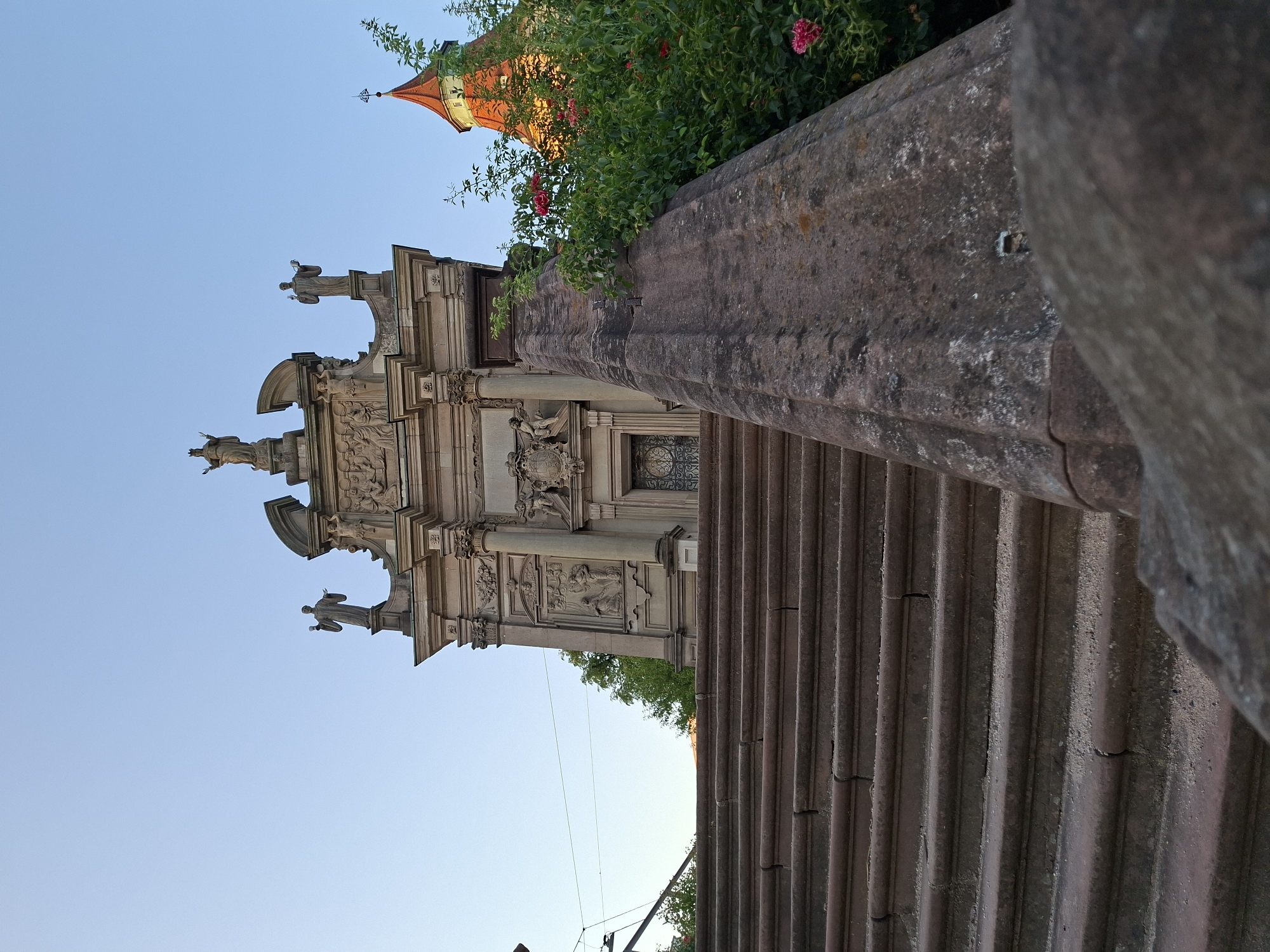 Rastatt's Fideliskapelle and park architecture at golden hour