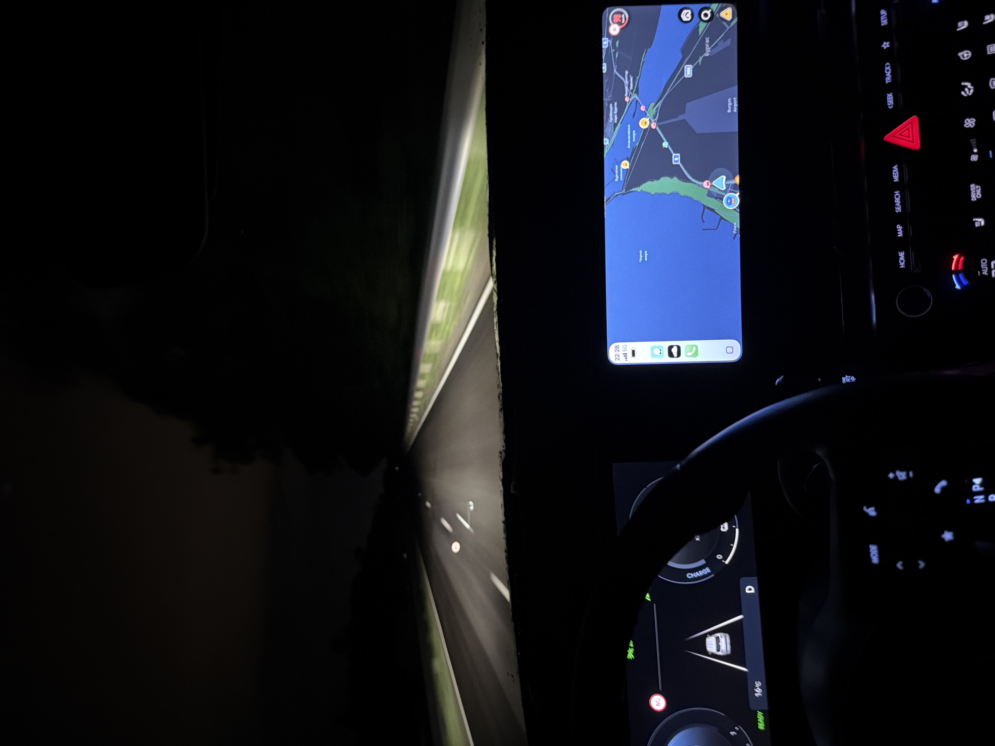 Night driving captured in Burgas, Bulgaria vehicle interior