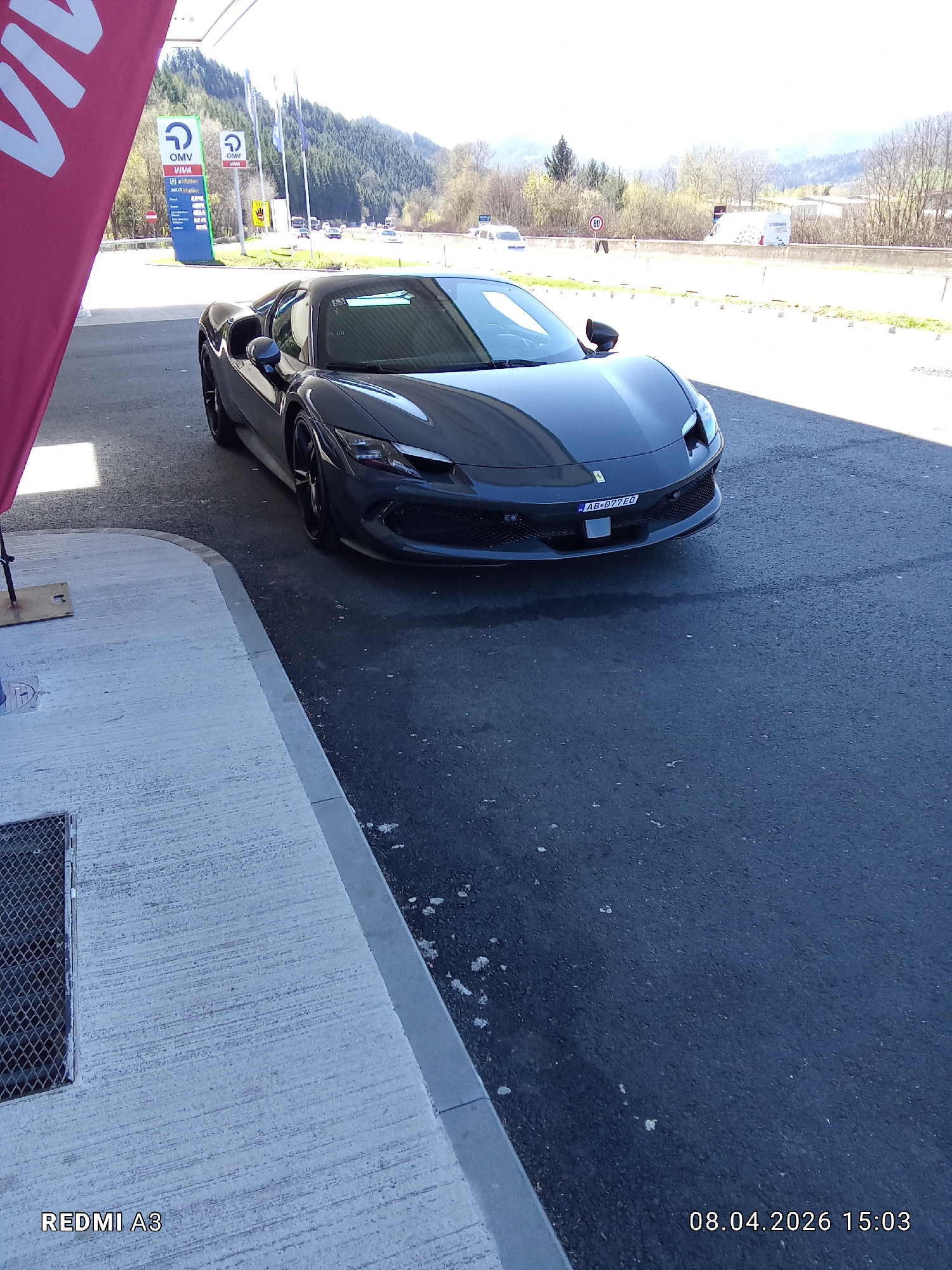 Ferrari 296 GTB spotted refueling at Austrian gas station