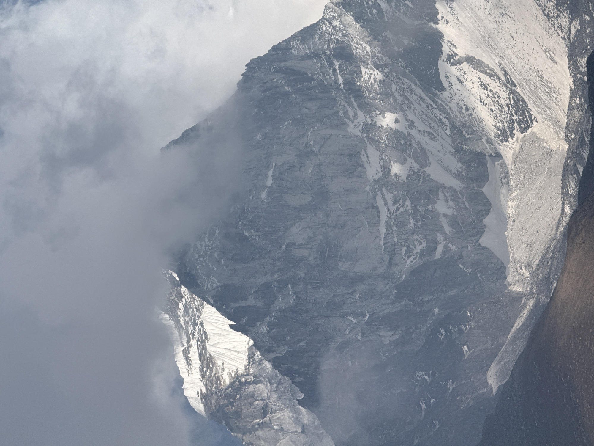 Mountain landscape with clouds observed near Khumjung, Nepal