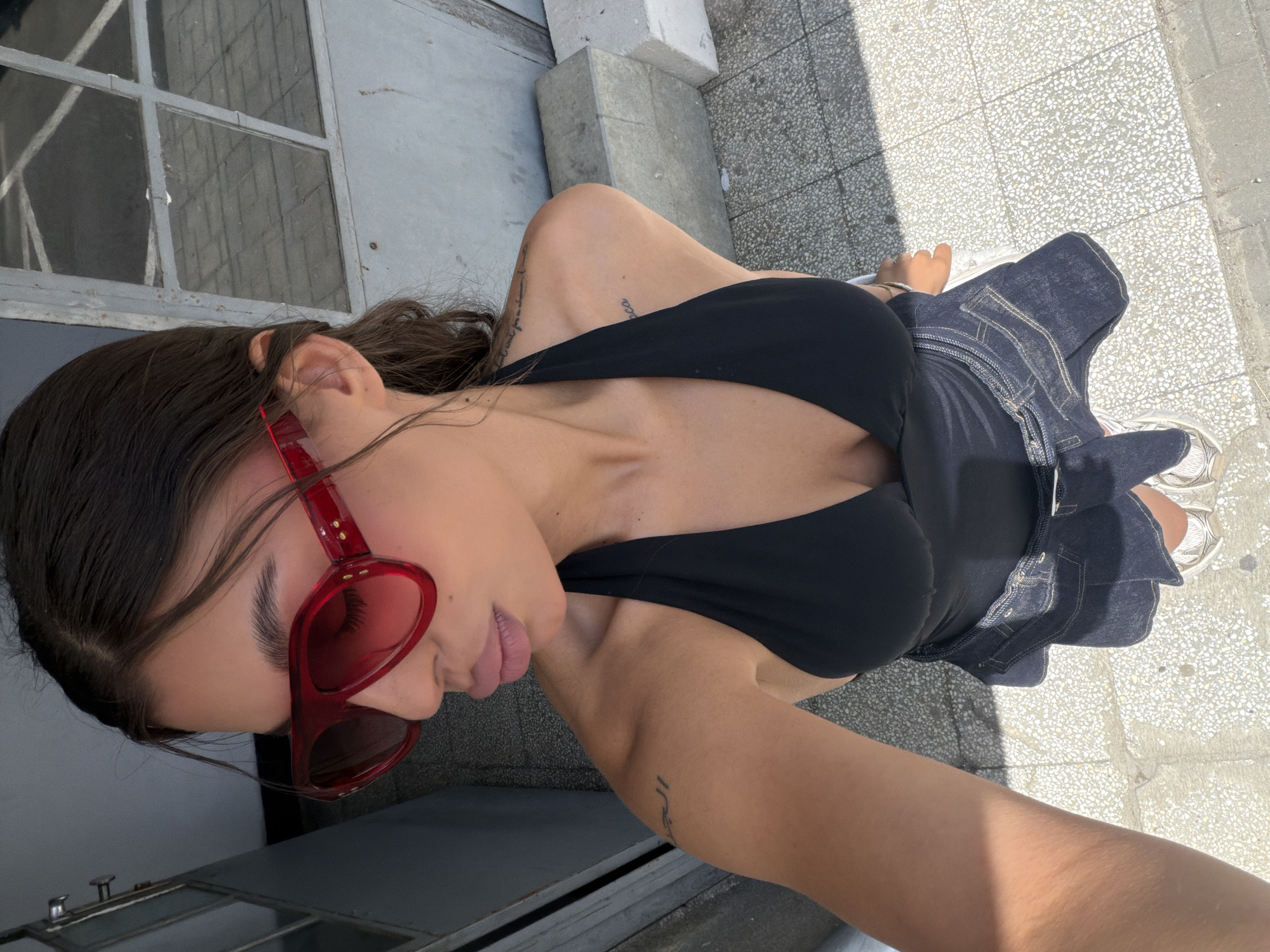 Selfie session in Karnobat with red sunglasses and black top
