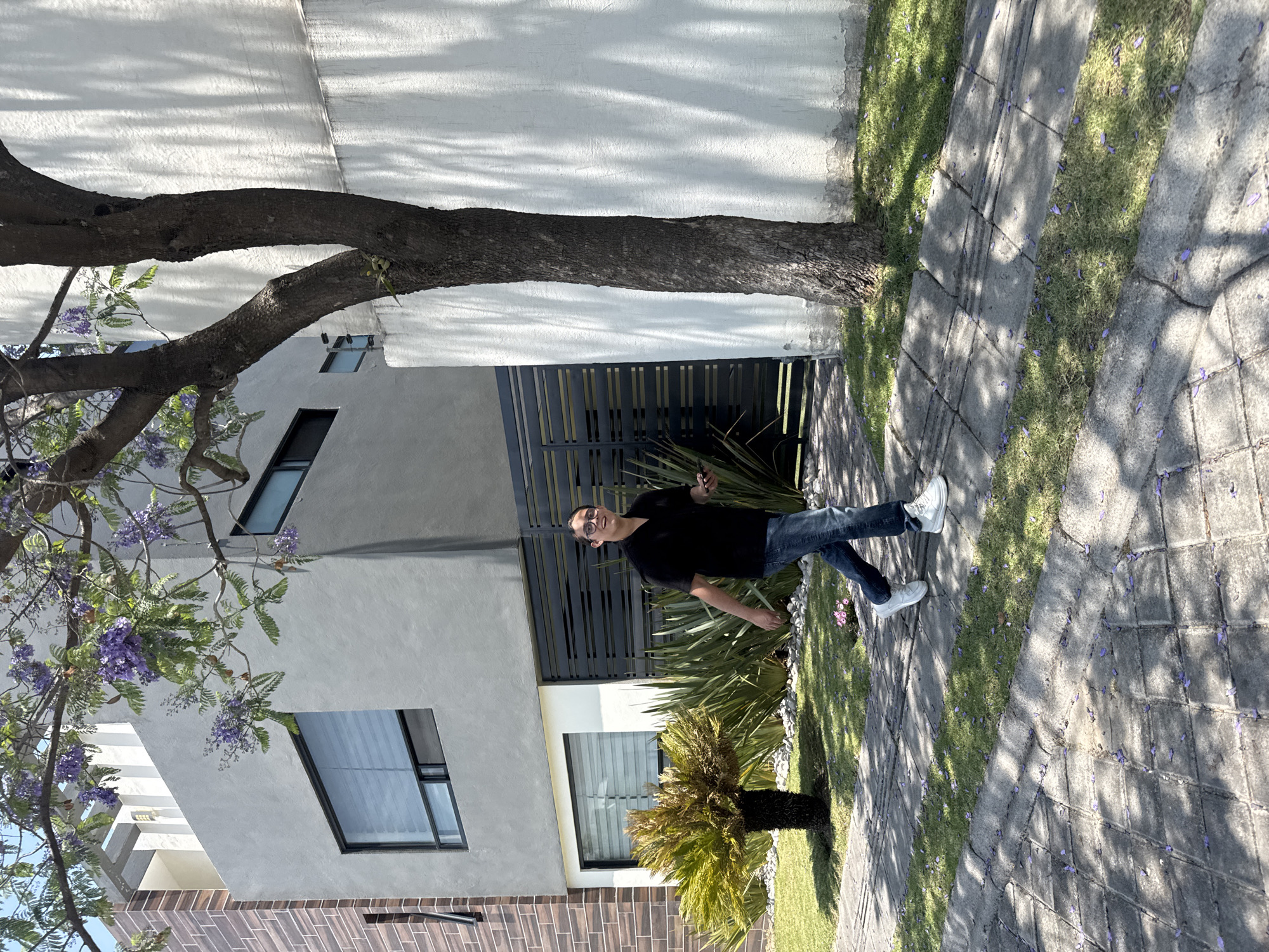 Man with phone, leashed dog observed on Puebla sidewalk