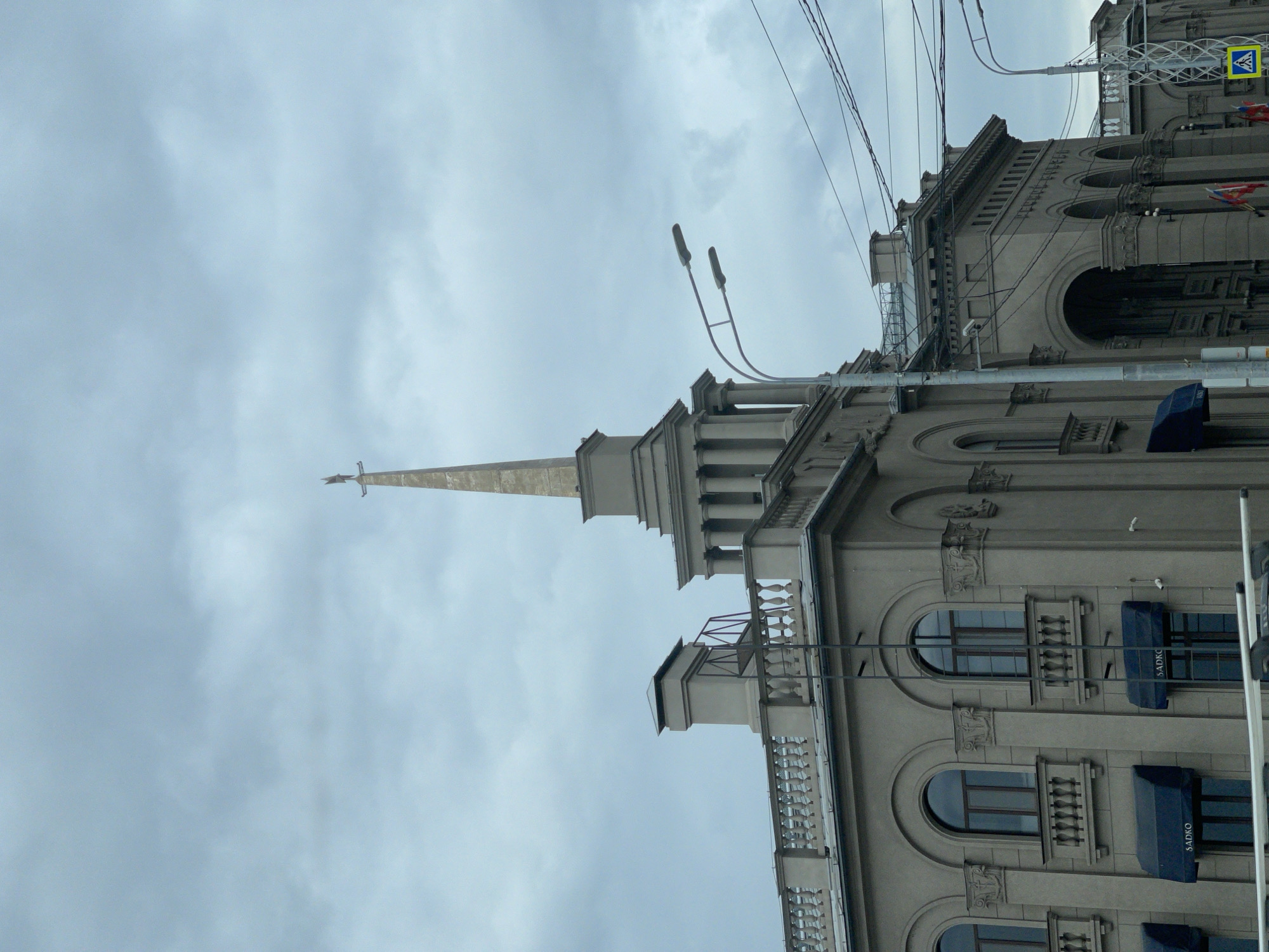 Neoclassical spired building documented in Krasnoyarsk, Russia