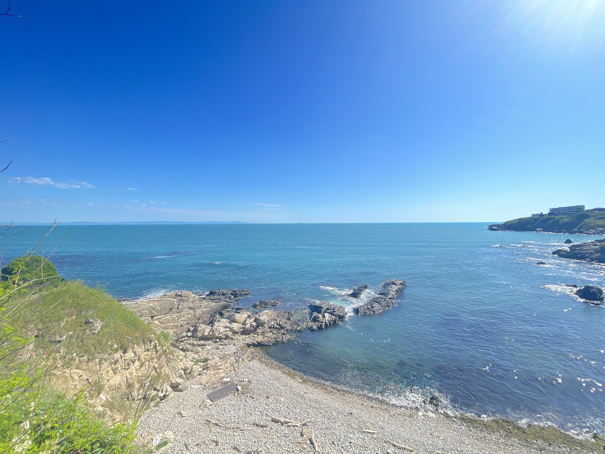 Morning coastal tourism documented in historic Sozopol, Bulgaria