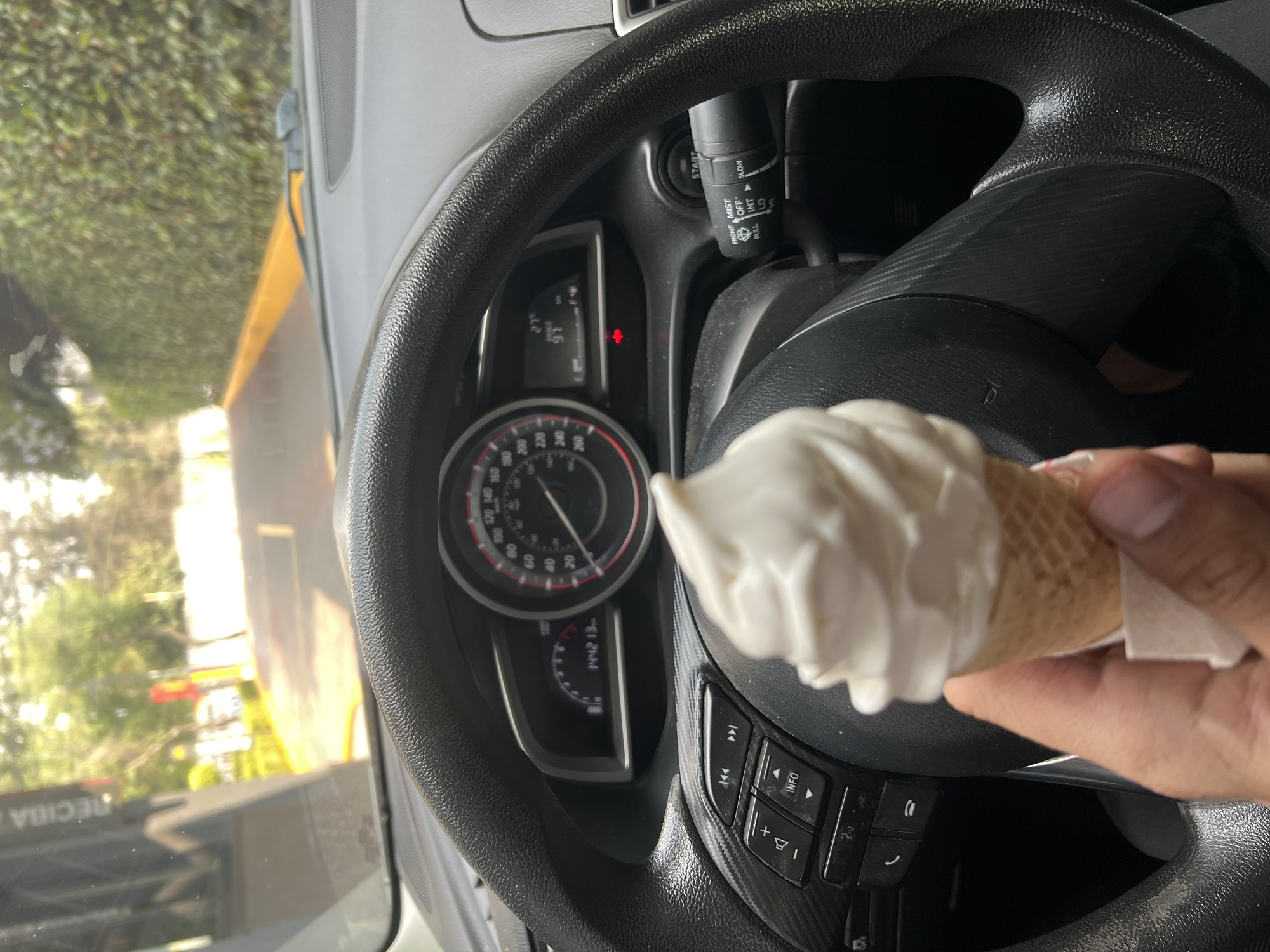 Person enjoys ice cream in car after McDonald's meal