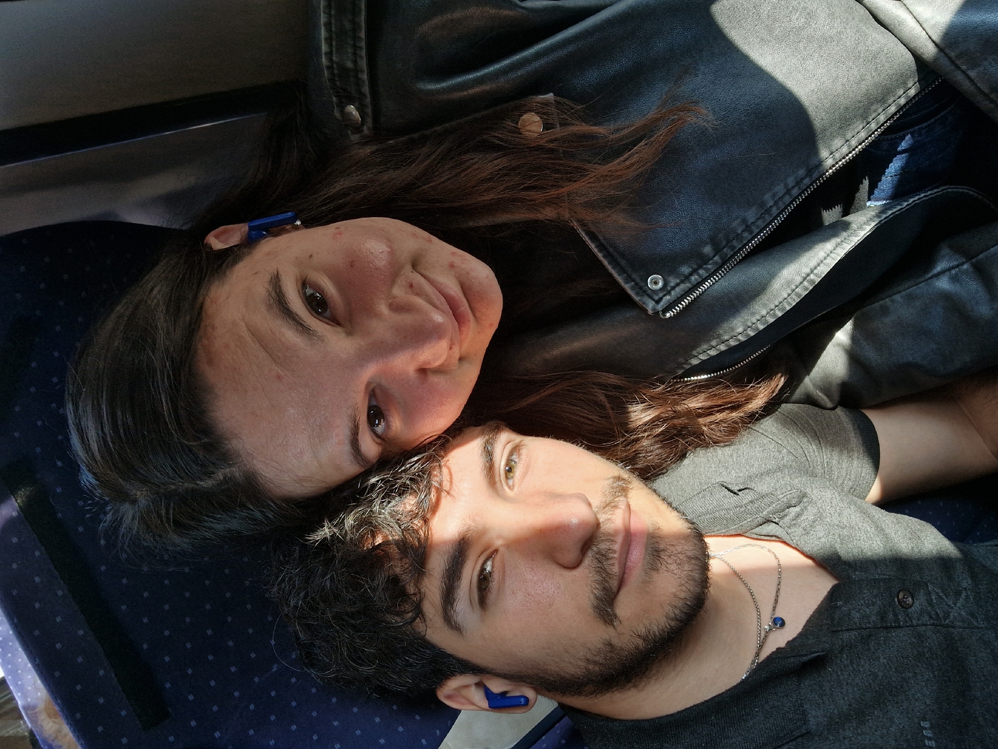Couple photographs selfies during morning train journey in Pleven