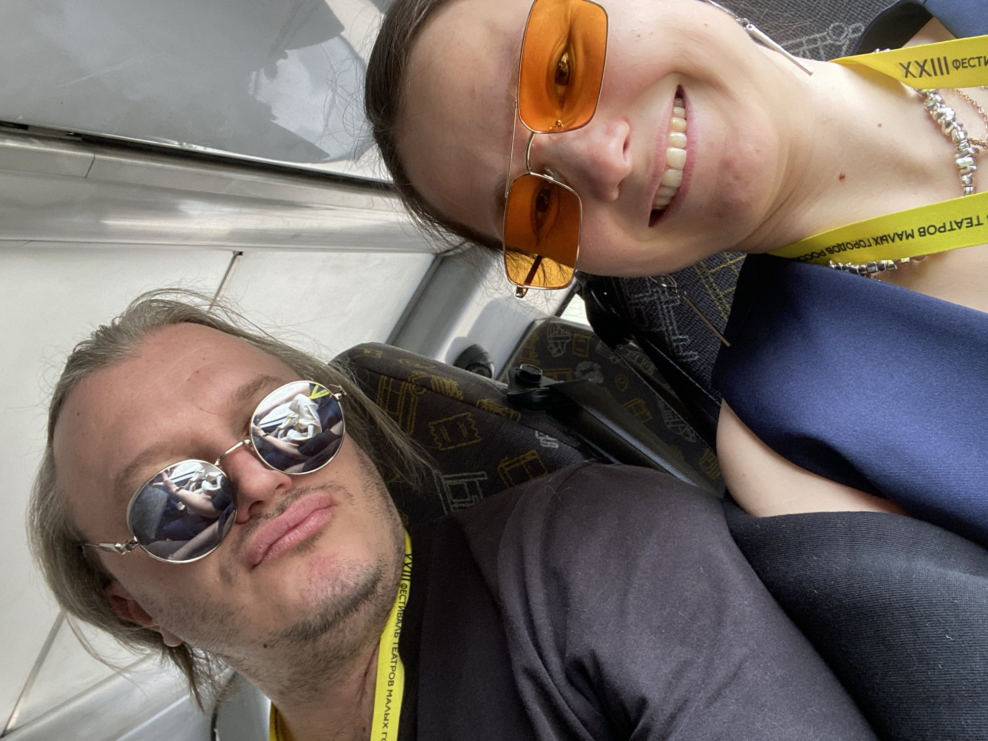 Couple takes selfie inside vehicle in Peresvet, Russia