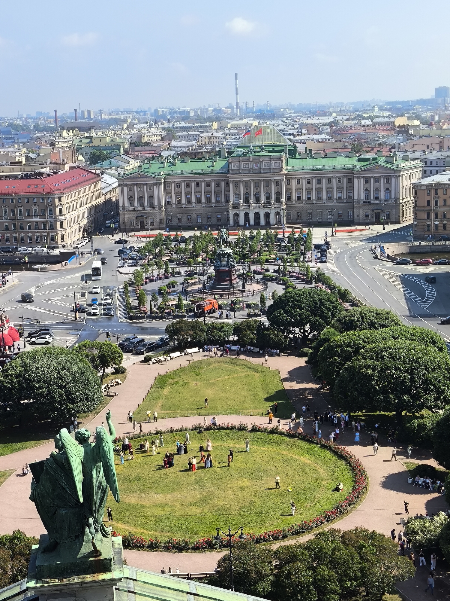 Rooftop views across a Russian city's classical and modern skyline