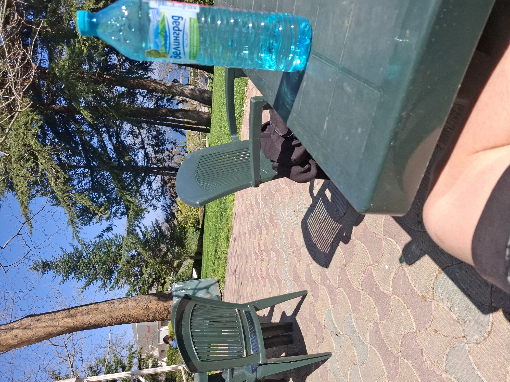 Mineral water bottle spotted on green table in Varna