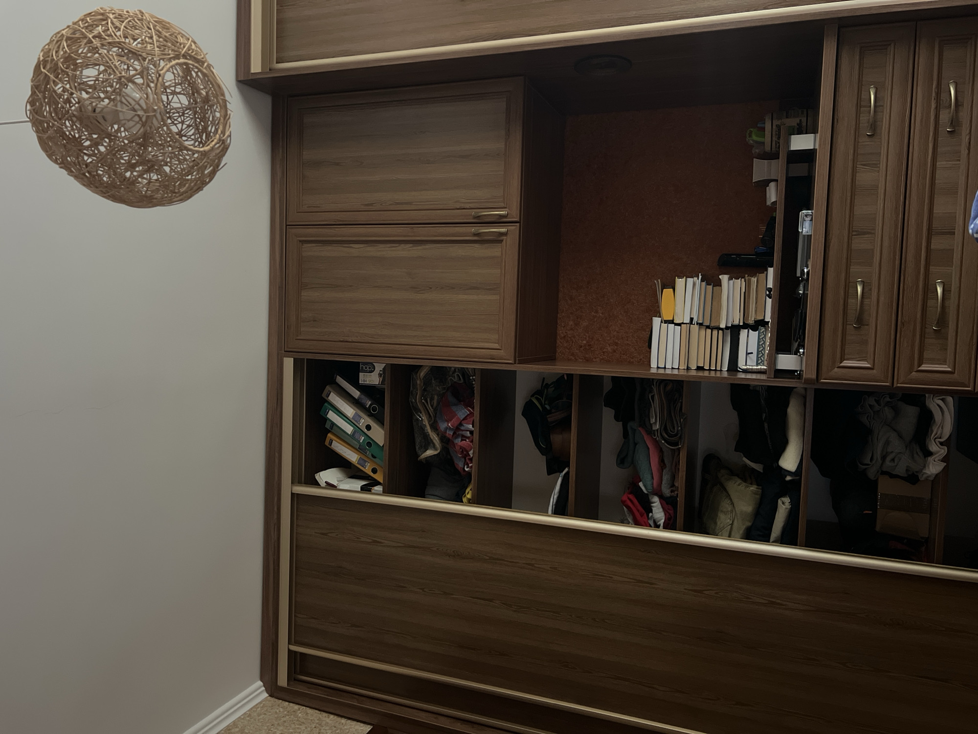 Wardrobe interior and vintage product label, June 2026