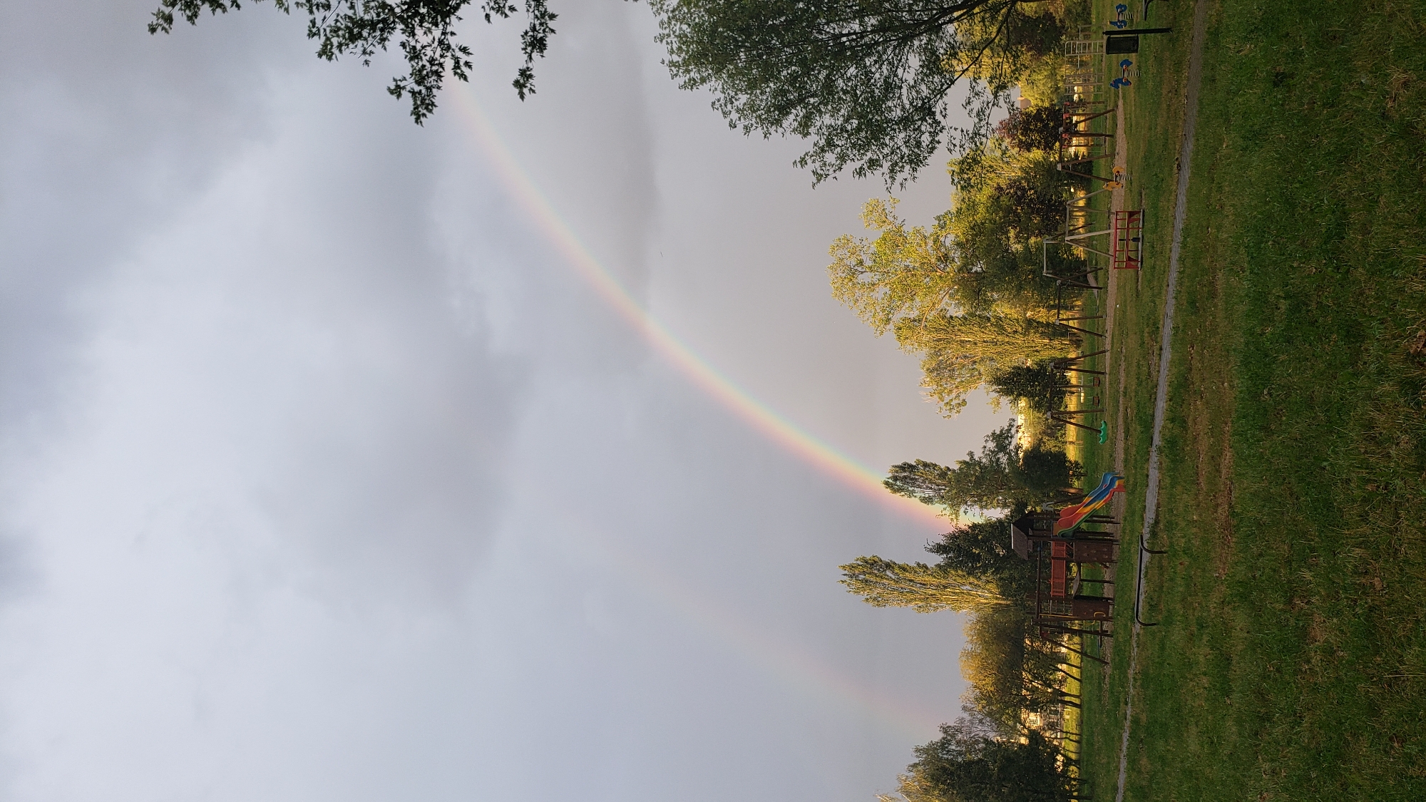 Double rainbow over Prešov park after evening rain