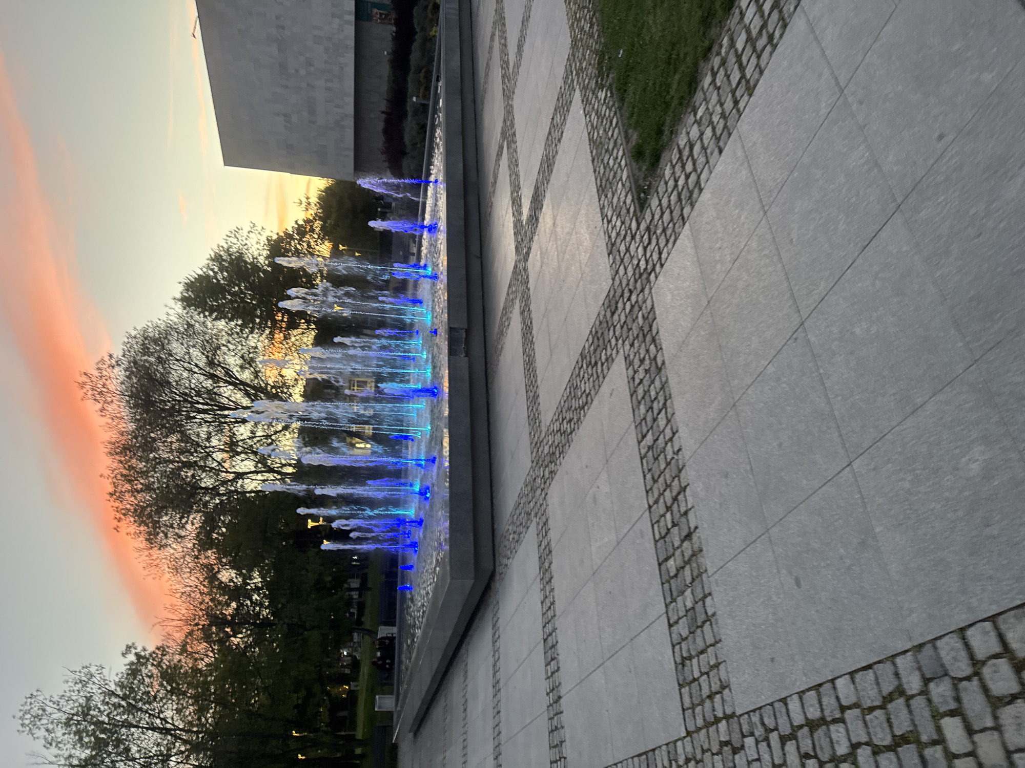 Evening fountain display observed in Kyustendil public space