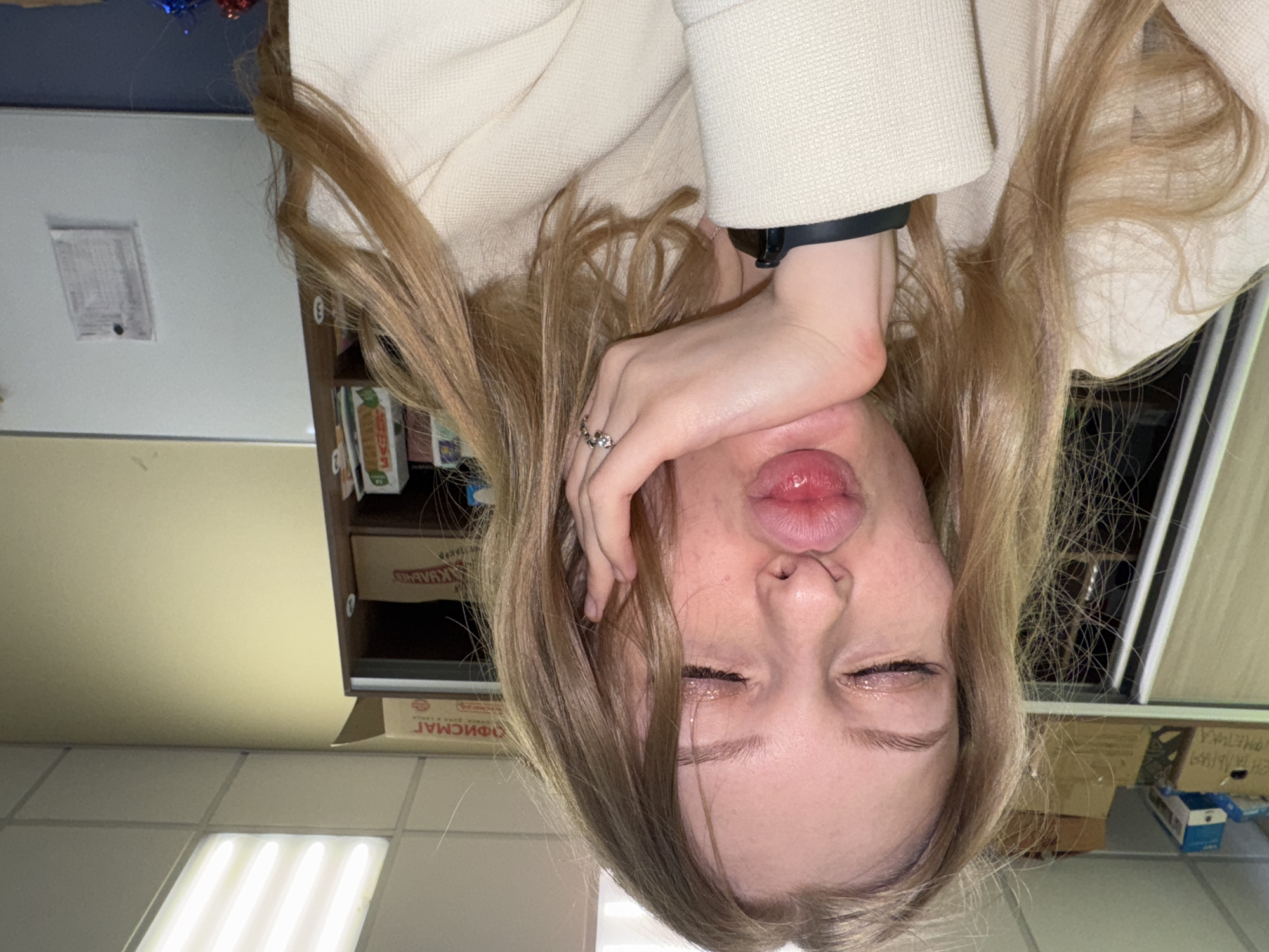 Woman takes selfies in various poses in Perm