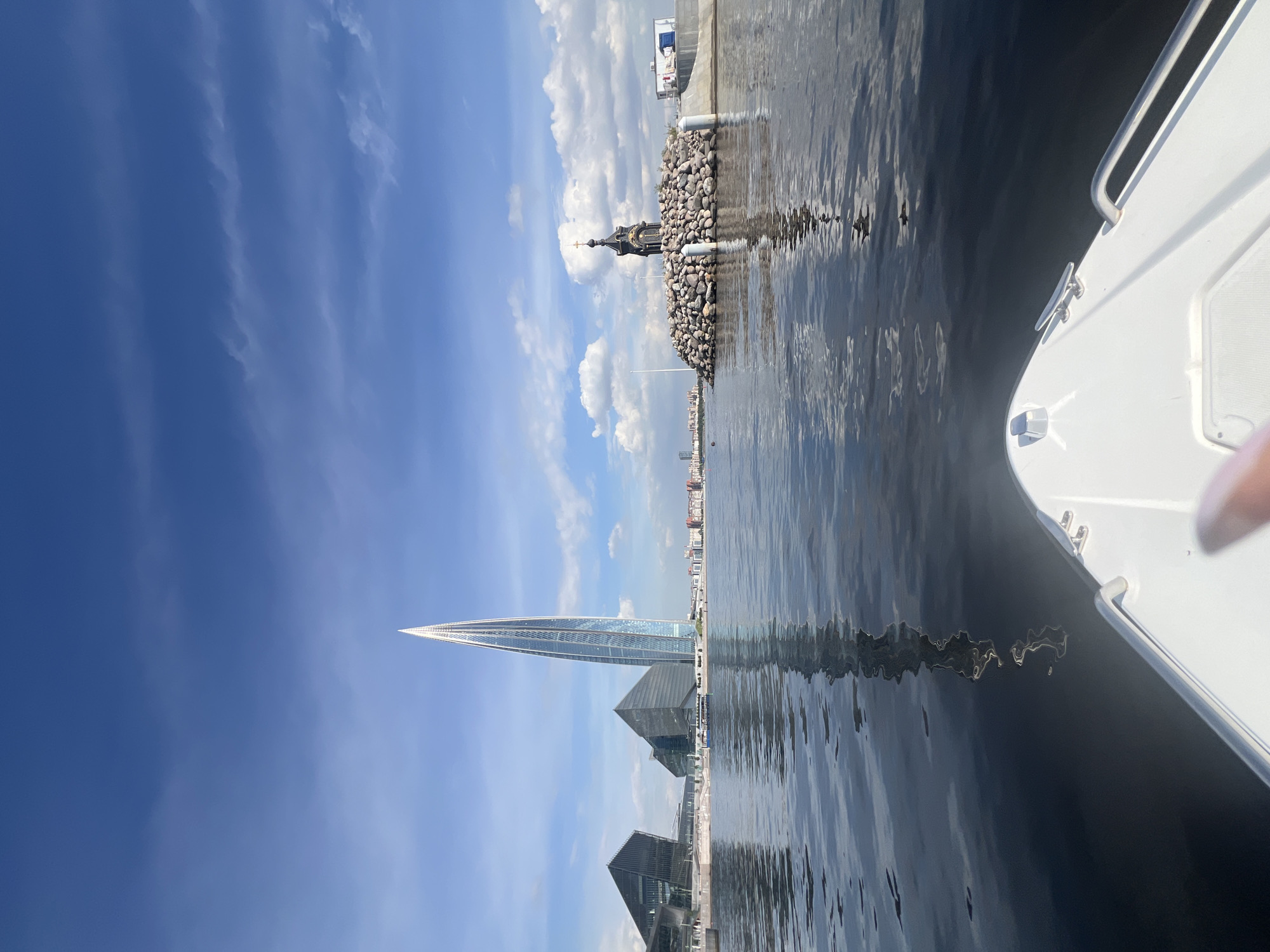 Out on the Neva River, Saint Petersburg skyline ahead