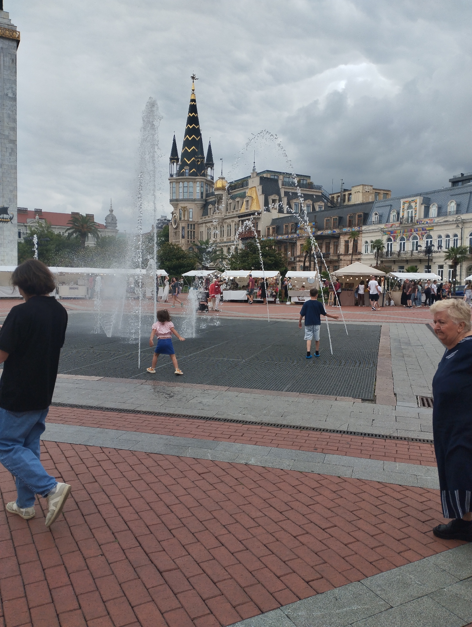 Batumi's Europe Square buzzes with market stalls and foot traffic