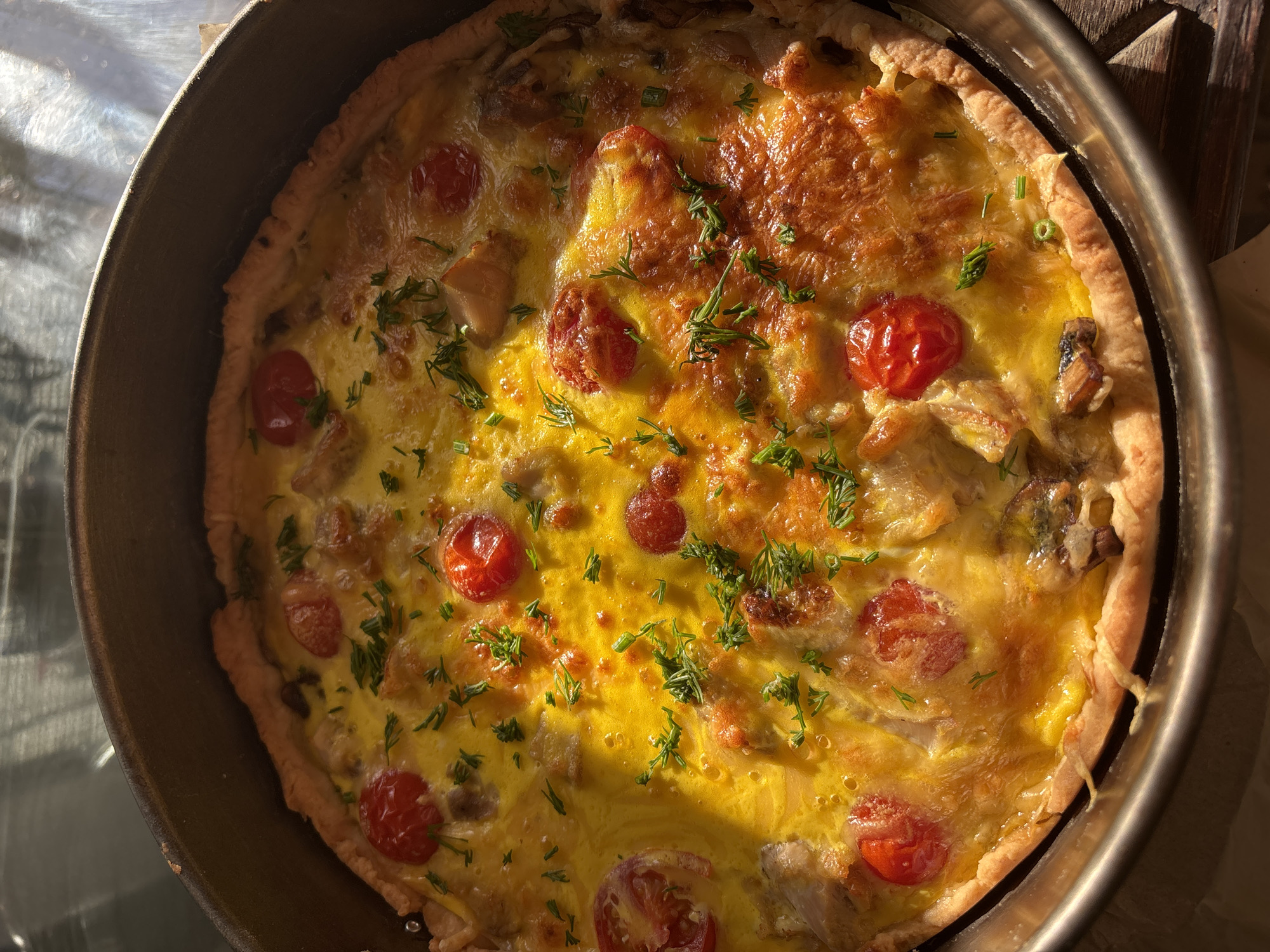 Quiche and a tabby cat, a quiet morning at home
