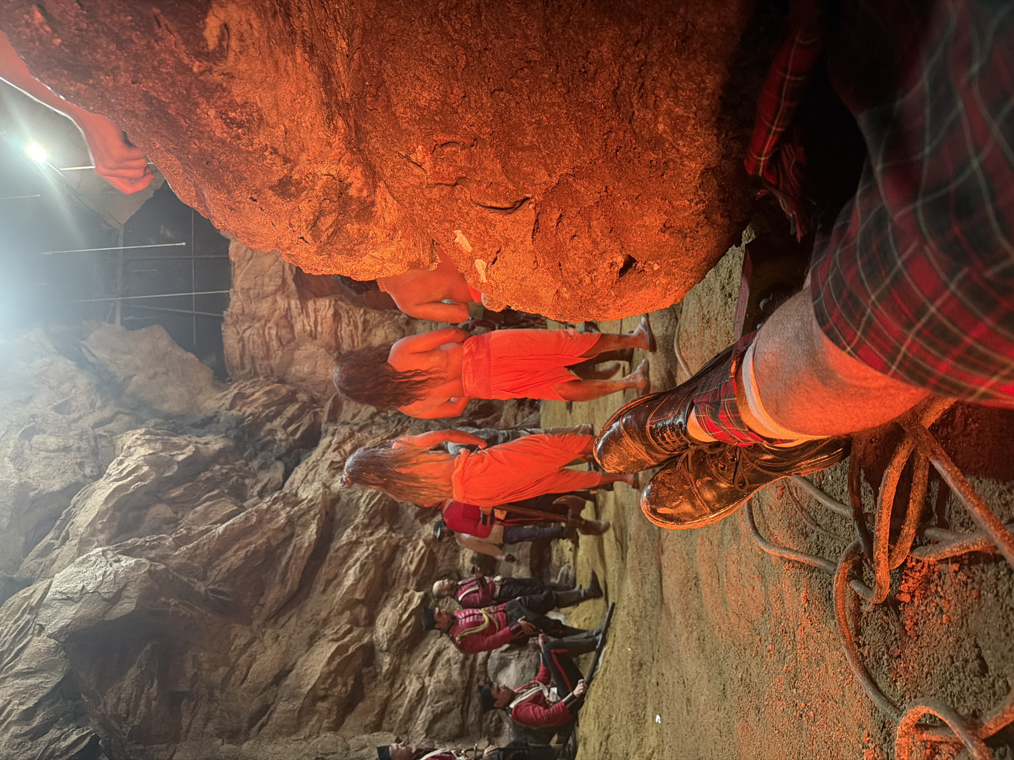 Inside a cave-like set in Hyderabad, ground-level perspective