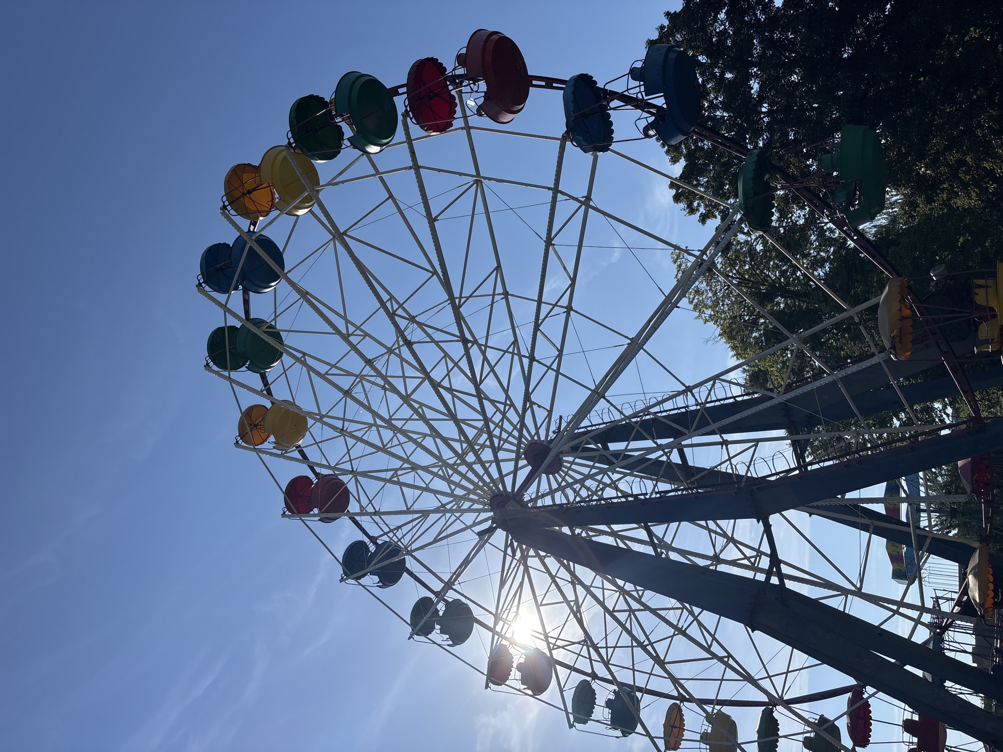 Morning park visit captures Ferris wheel, gardens, pigeons, riverside walks