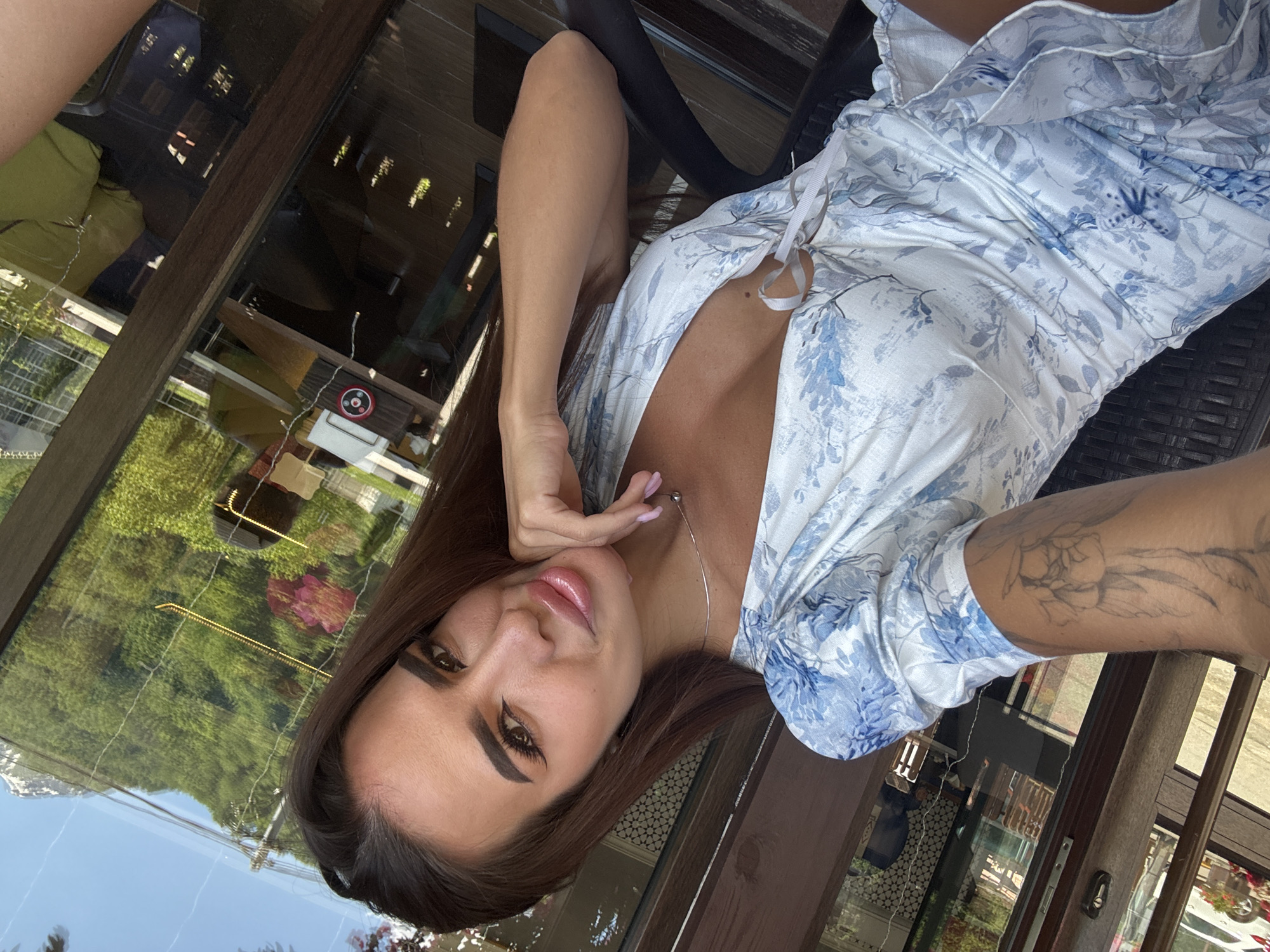 Morning tea and selfie at mountain cafe in Estosadok