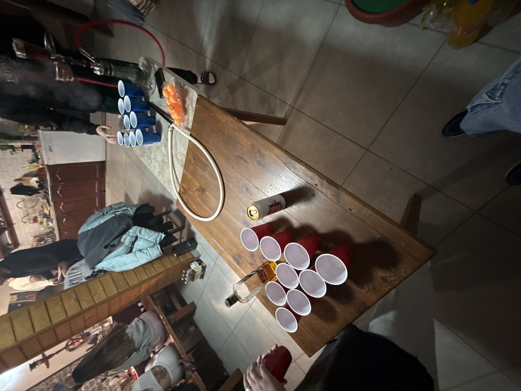Beer pong game underway in Ribaritsa dining room