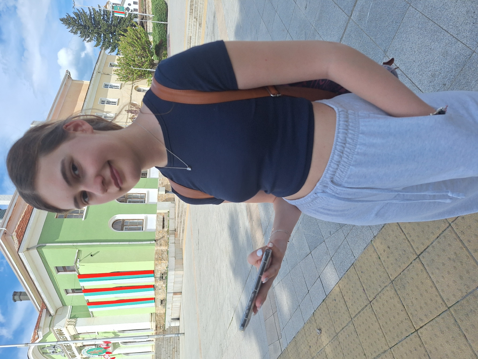 Tourist documents afternoon visit to Panagyurishte, Bulgaria with selfies