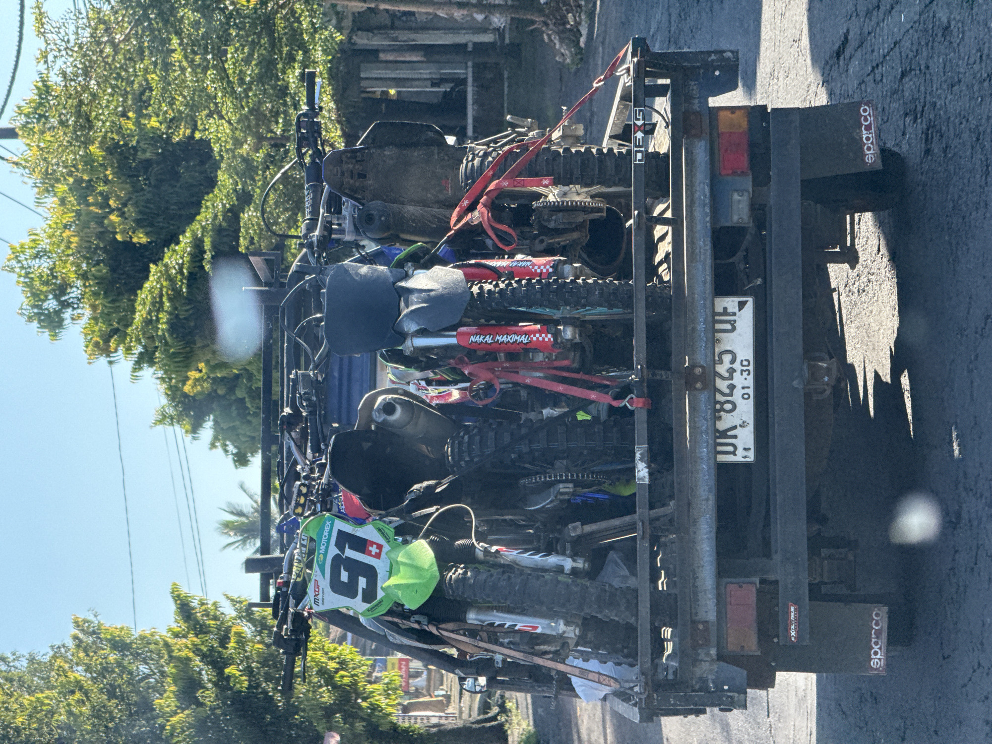 Dirt bike trailer spotted on road in Tegallalang, Indonesia