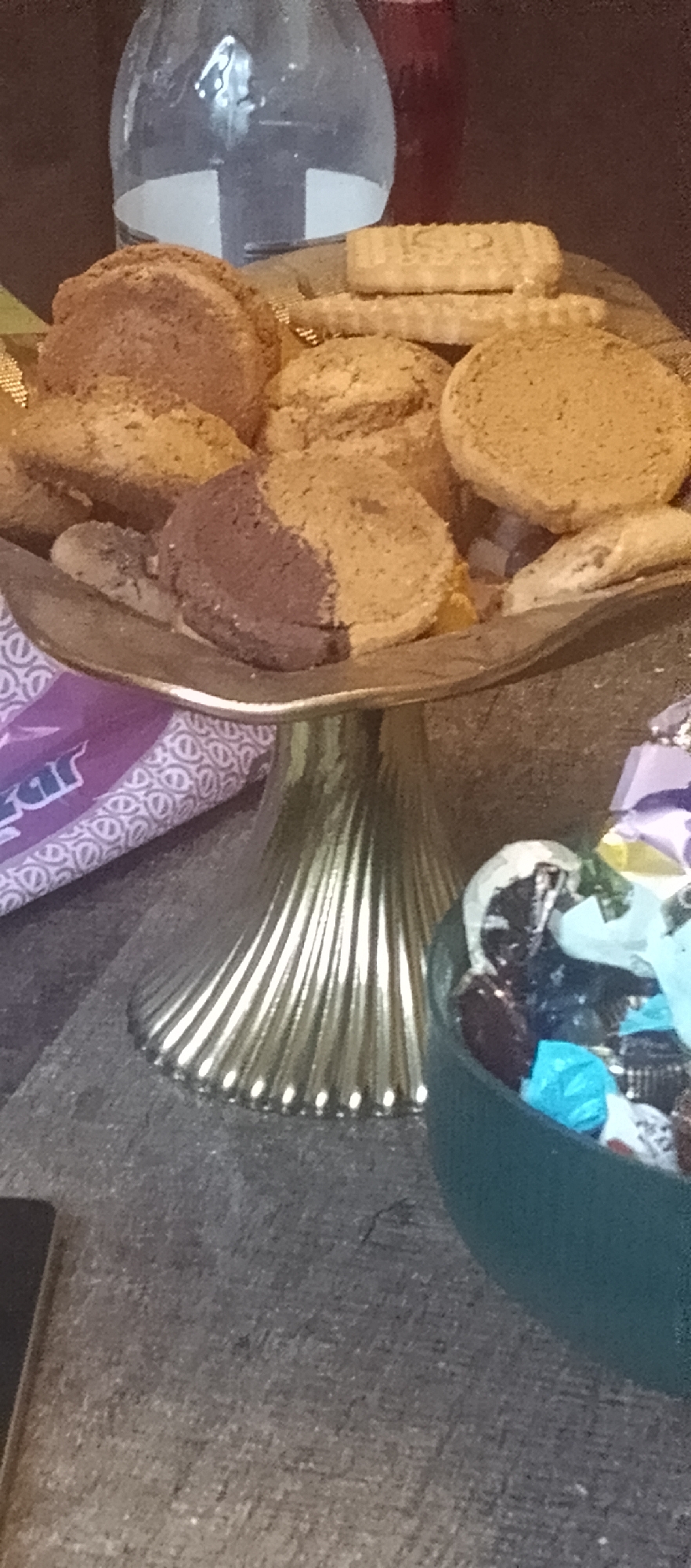 Cookie display photographed on ornate stand in Yerevan
