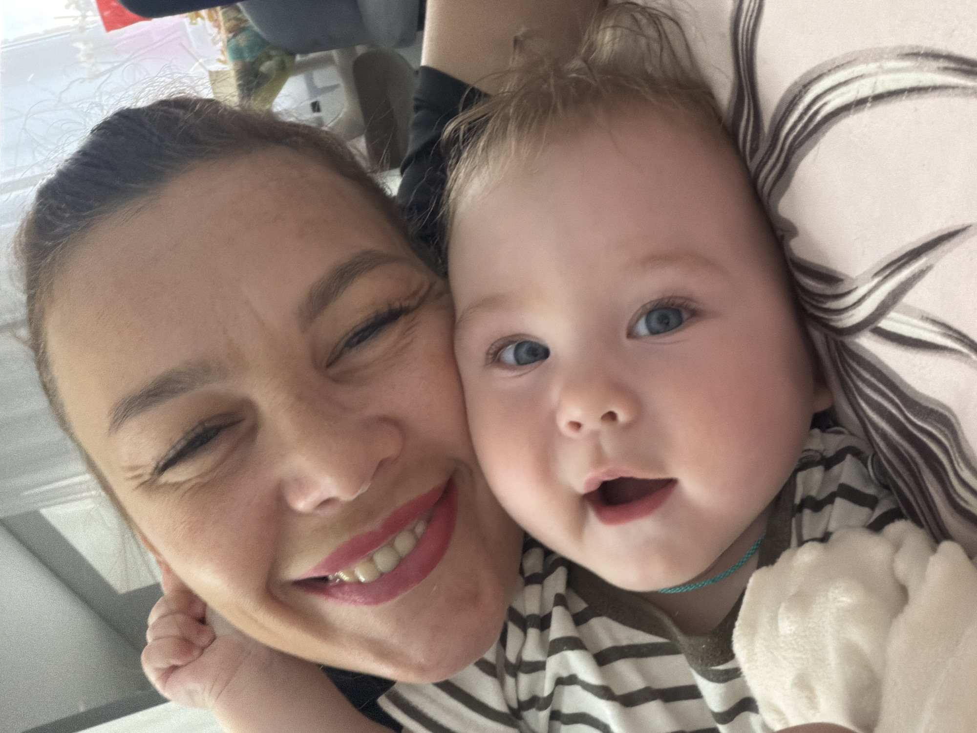Lazy afternoon selfies with a baby at home in Chaikovsky
