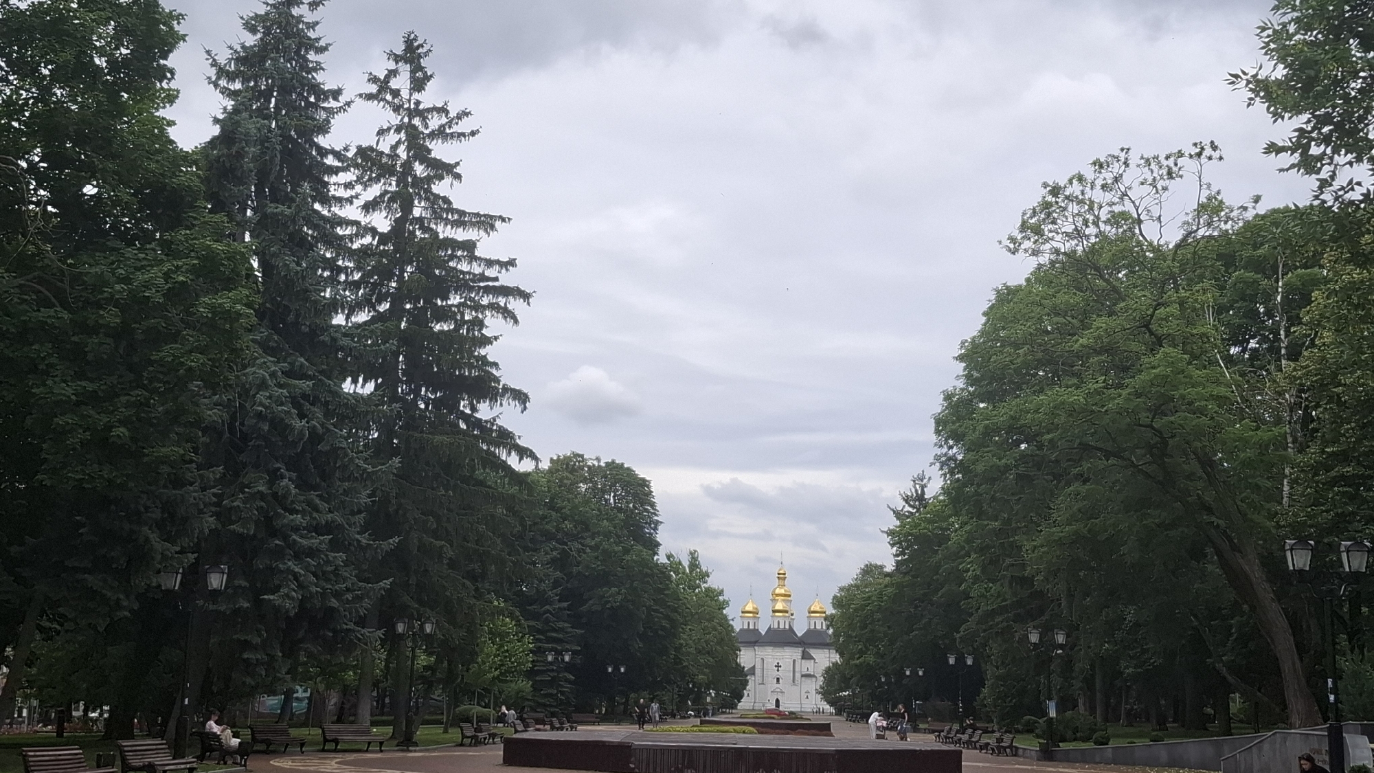 Chernihiv city center on a quiet cloudy afternoon