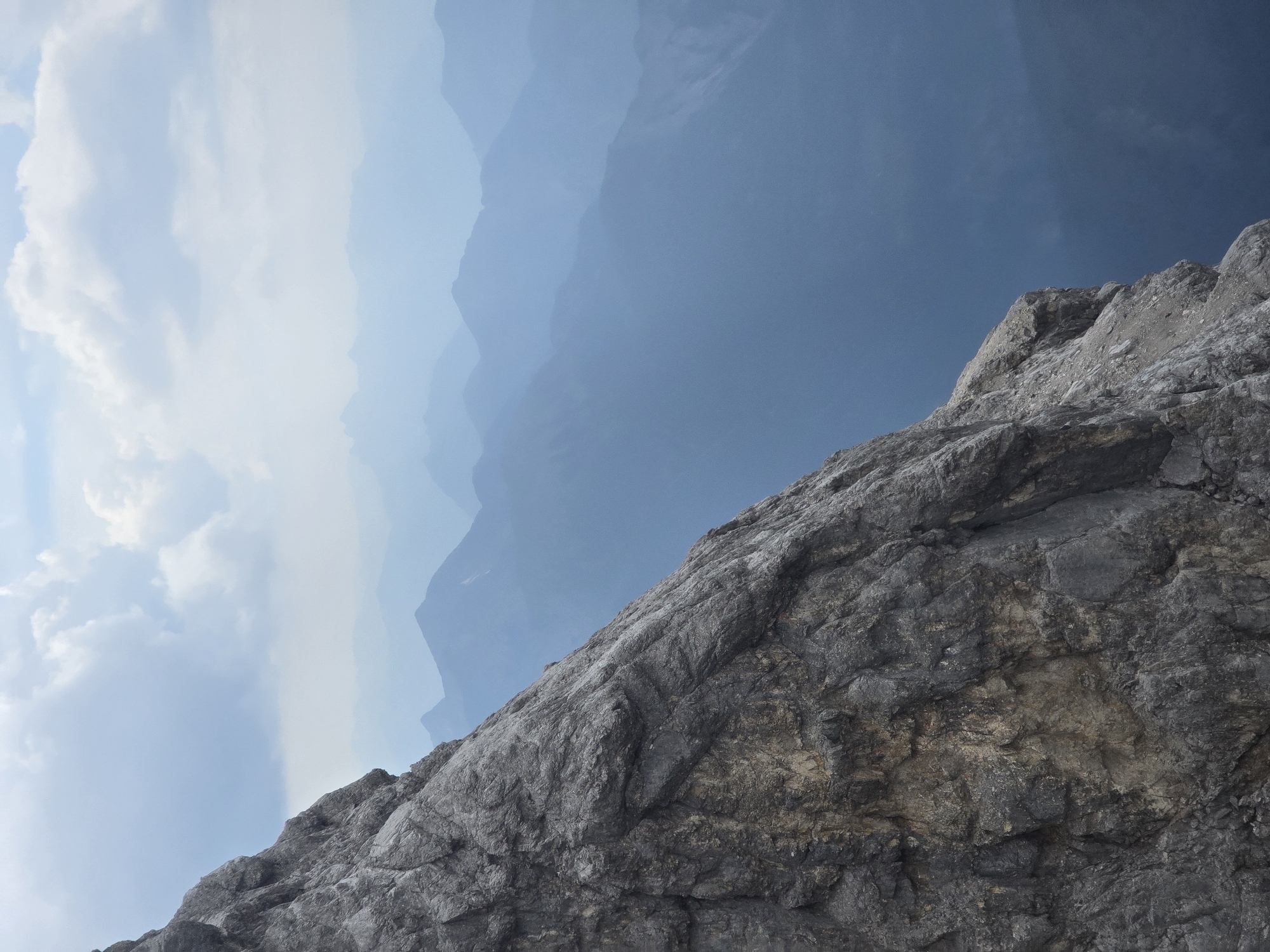 High up on the Zugspitze, cloudy summer day in the Bavarian Alps