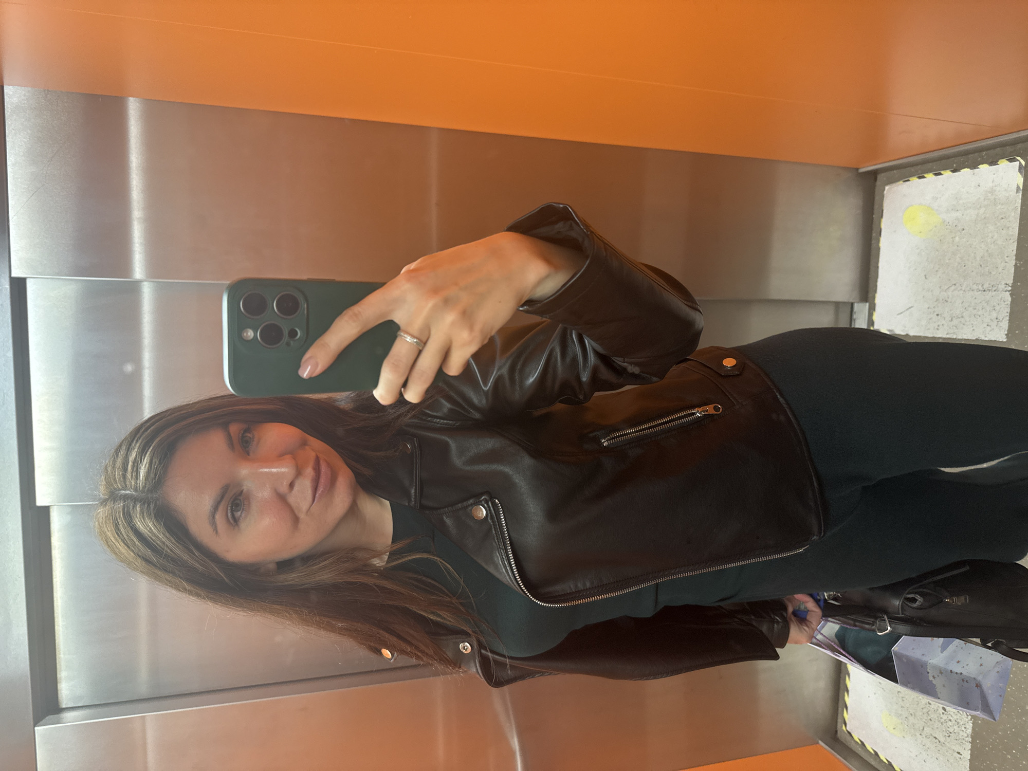 Woman takes elevator selfie in Kryvyi Rih, Ukraine