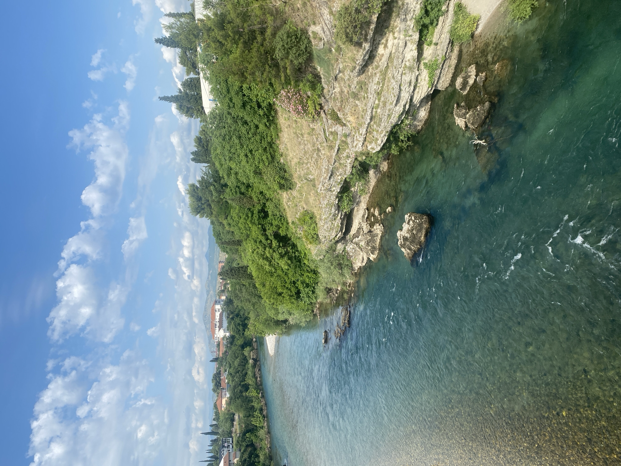 Clear turquoise river captured in aerial view near Podgorica