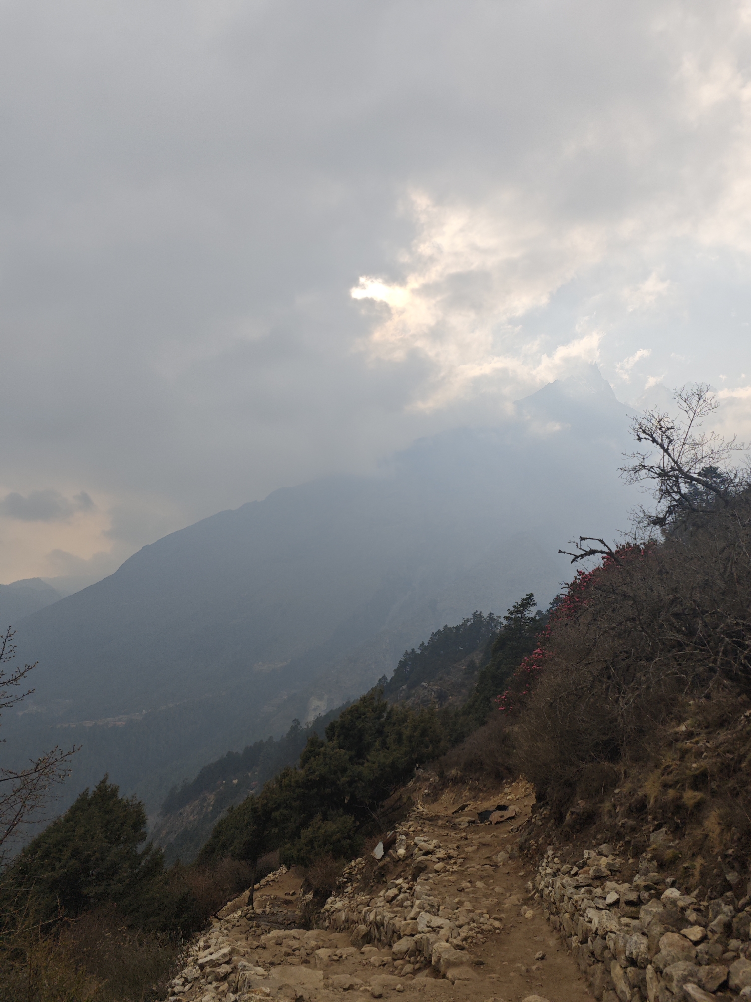 Mountain trail and peaks observed in Tengboche, Nepal