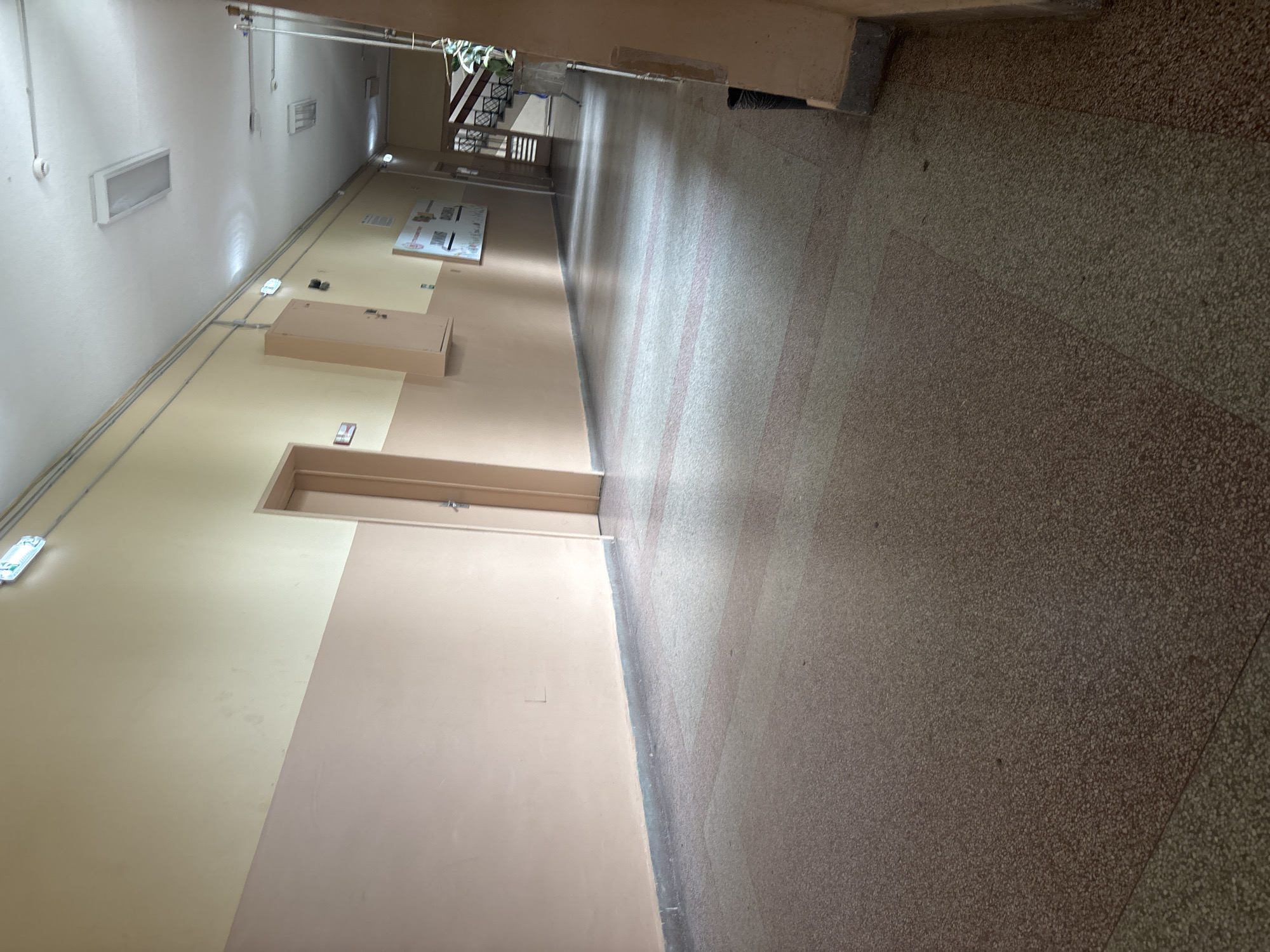 Morning documentation of institutional building interiors and classroom spaces