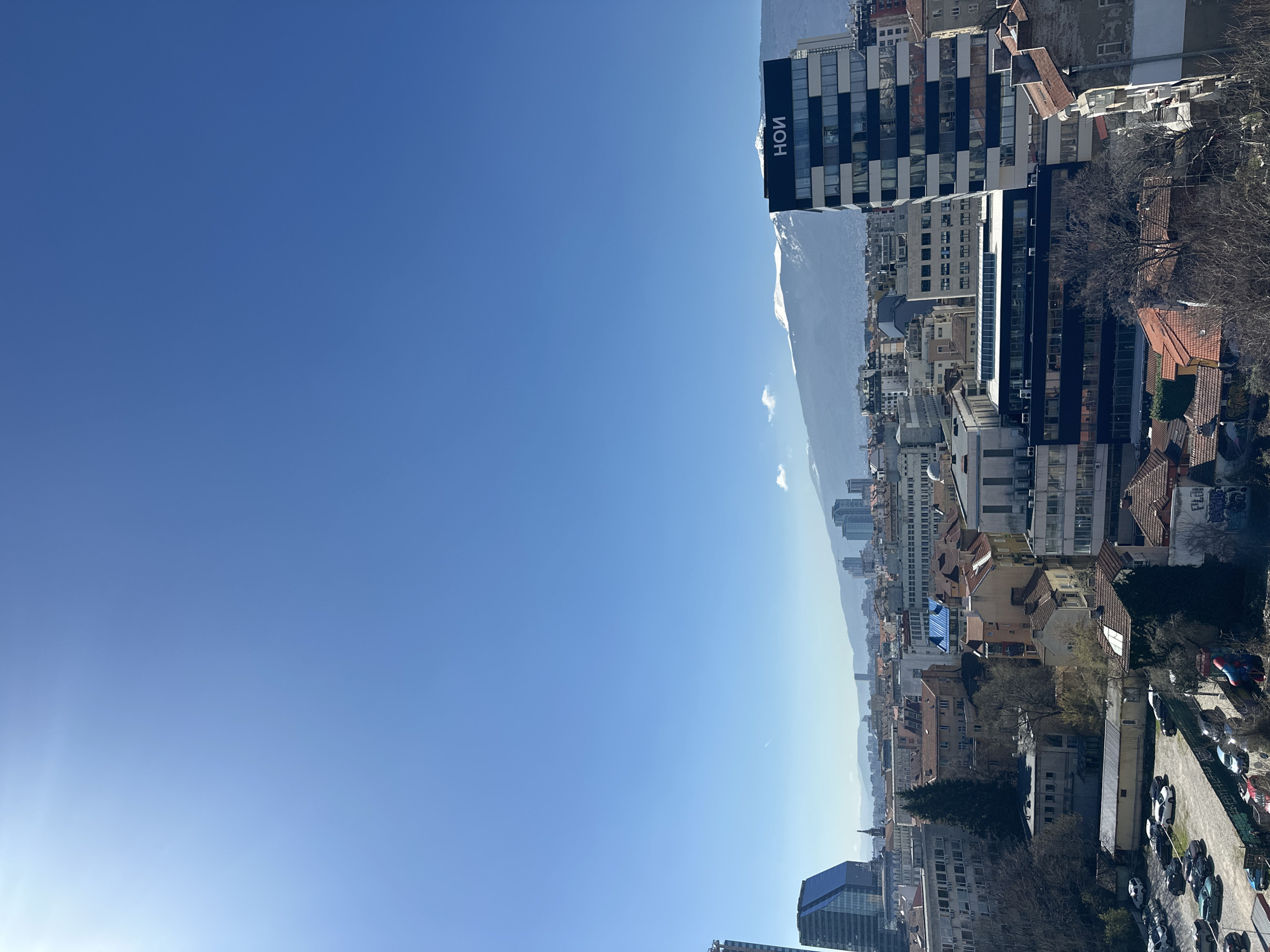 Morning cityscape captured from elevated viewpoint in Sofia, Bulgaria